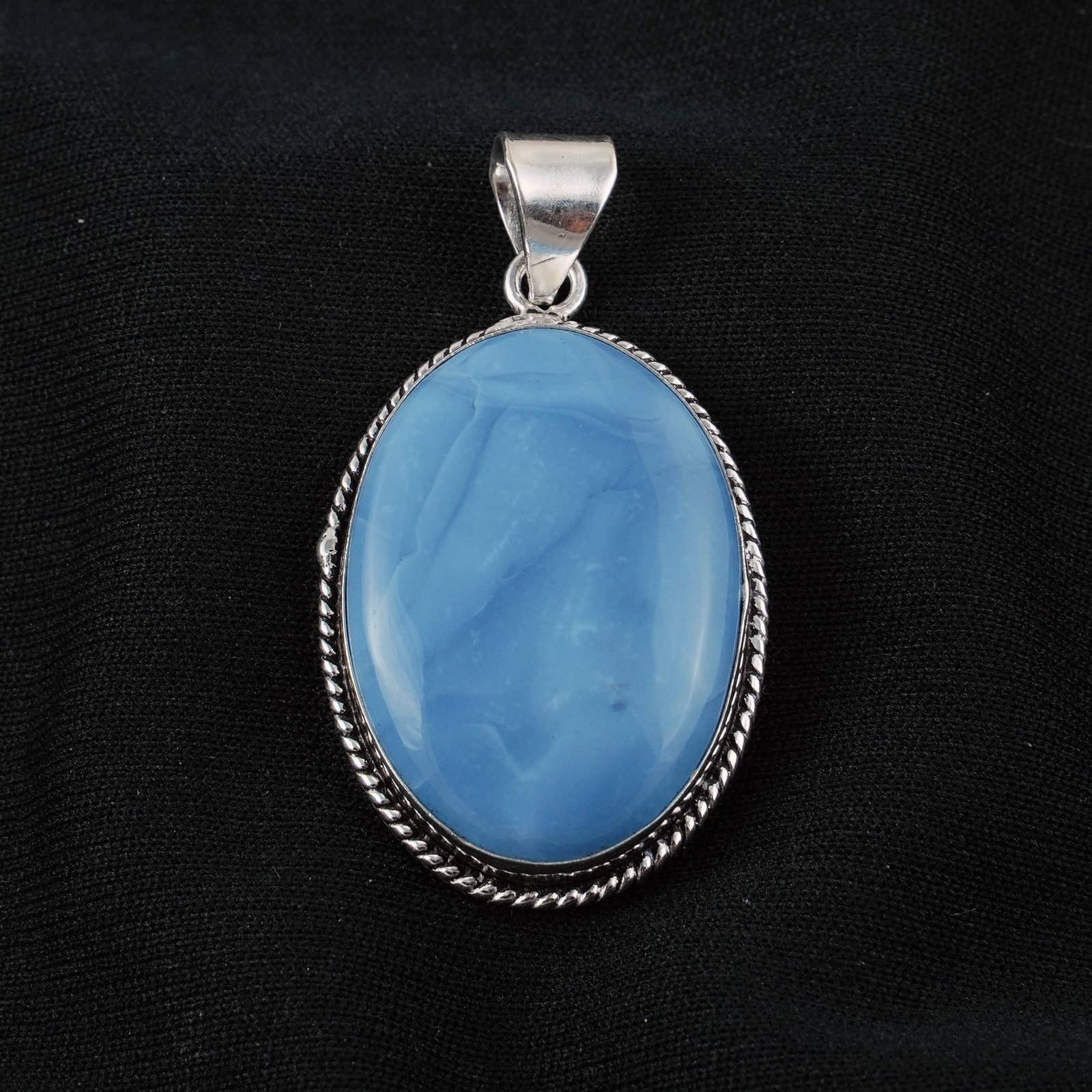 Natural Blue Opal Silver Plated Handmade Pendant: Product ID: 260405102628 Product - Handmade Silver Plated Pendant Metal - 92.5 Sterling Silver Plated Pendant Size - 3.5x2.5 CM Gemstone - Blue Opal Gemstone Origin - Indonesia Gemstone Shape - Pear P