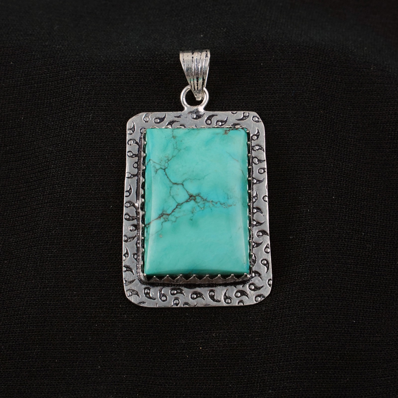 Natural Turquoise Silver Plated Handmade Pendant: Product ID: 260405101224 Product - Handmade Silver Plated Pendant Metal - 92.5 Sterling Silver Plated Pendant Size - 4x2.5 CM Gemstone - Turquoise Gemstone Origin - Tibet Gemstone Shape - Rectangle Pe