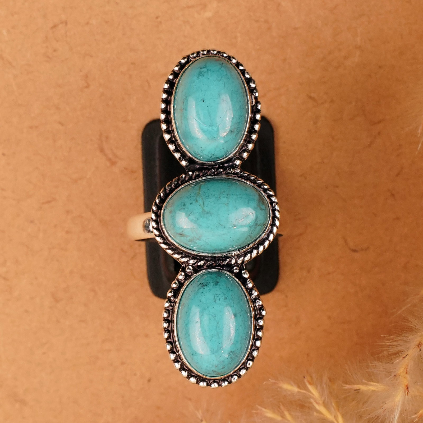 Natural Turquoise Silver Plated Handmade Ring - 10MM: Product ID: 260410154619 Product - Handmade Silver Plated Ring Metal - 92.5 Sterling Silver Plated Ring Size - 10MM Gemstone - Turquoise Gemstone Origin - Tibet Gemstone Size - 10X14 MM ( 3 Stone ) Ge