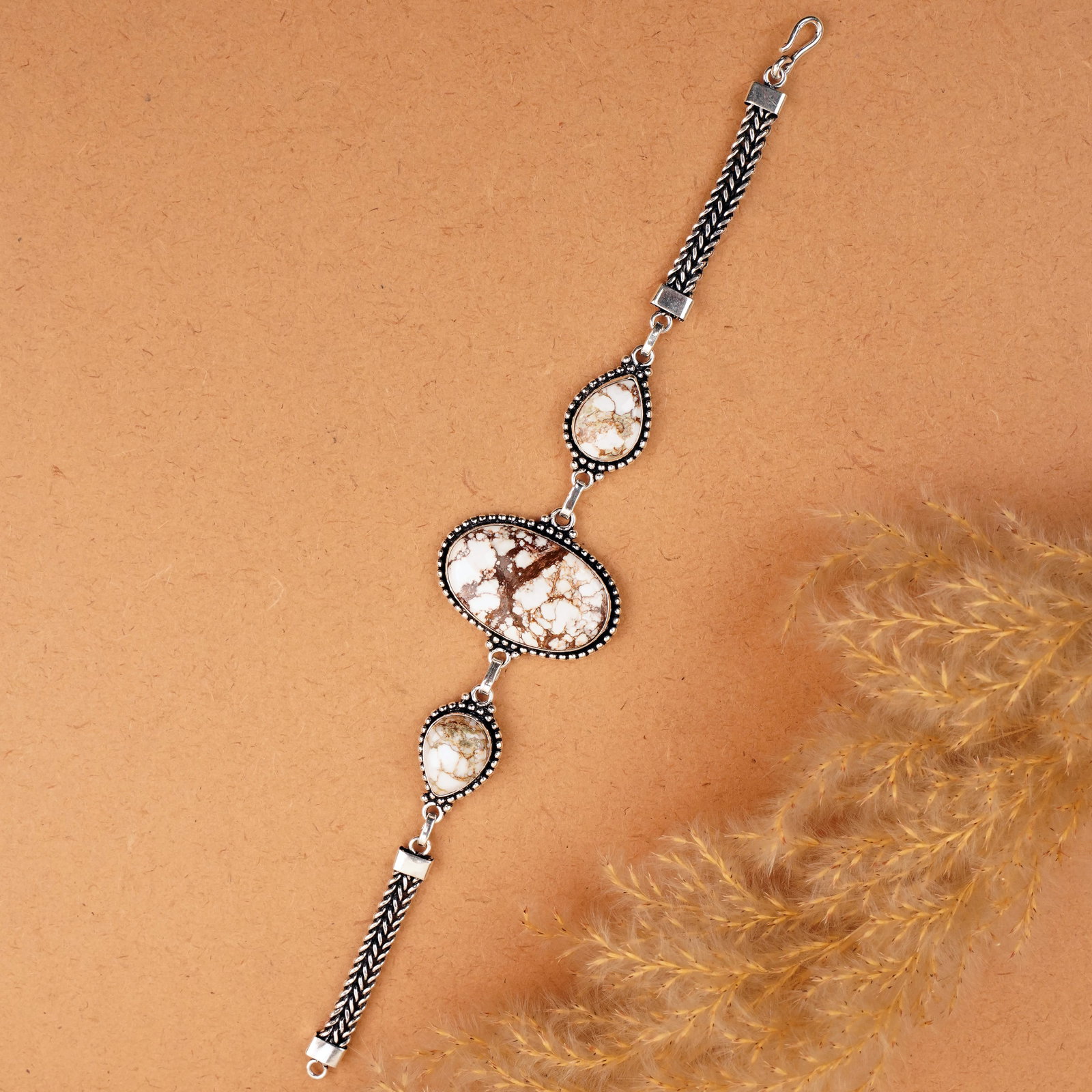 Natural Wild Horse Silver Plated Handmade Bracelet: Product ID: 260410135211 Product - Handmade Silver Plated Bracelet Metal - 92.5 Sterling Silver Plated Bracelet Length - 7.5 Inch Gemstone - Wild Horse Gemstone Size -12X16 MM (2 Stone) 3x2 CM (1 Ston