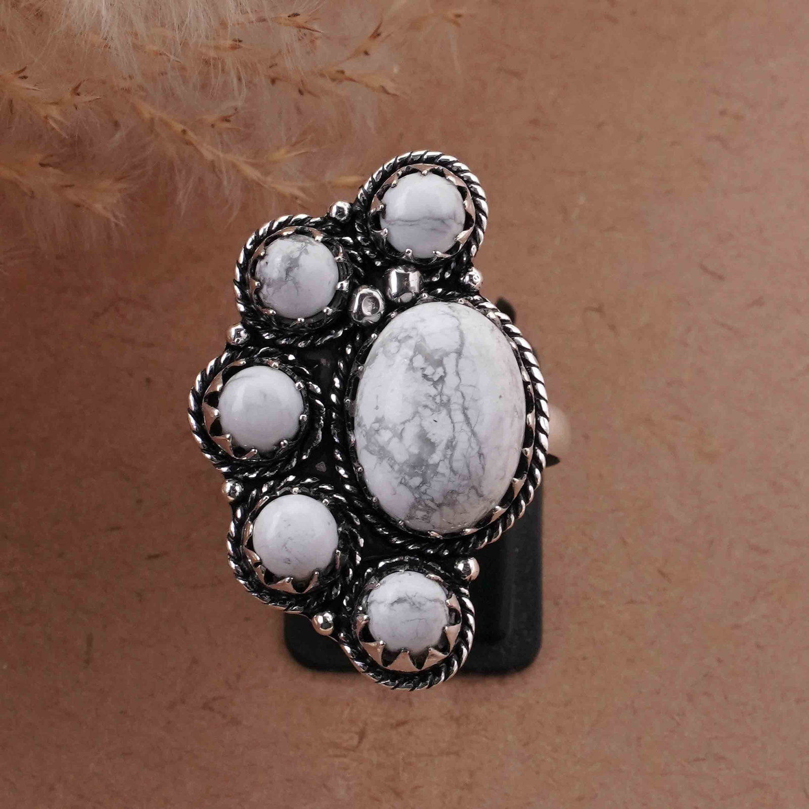 Natural Howlite Silver Plated Handmade Ring - 9MM: Product ID: 260418123628 Product - Handmade Silver Plated Ring Metal - 92.5 Sterling Silver Plated Ring Size - 9MM Gemstone - Howlite Gemstone Origin - Canada Gemstone Size - 10X14 MM ( 1 Stone ) / 6M