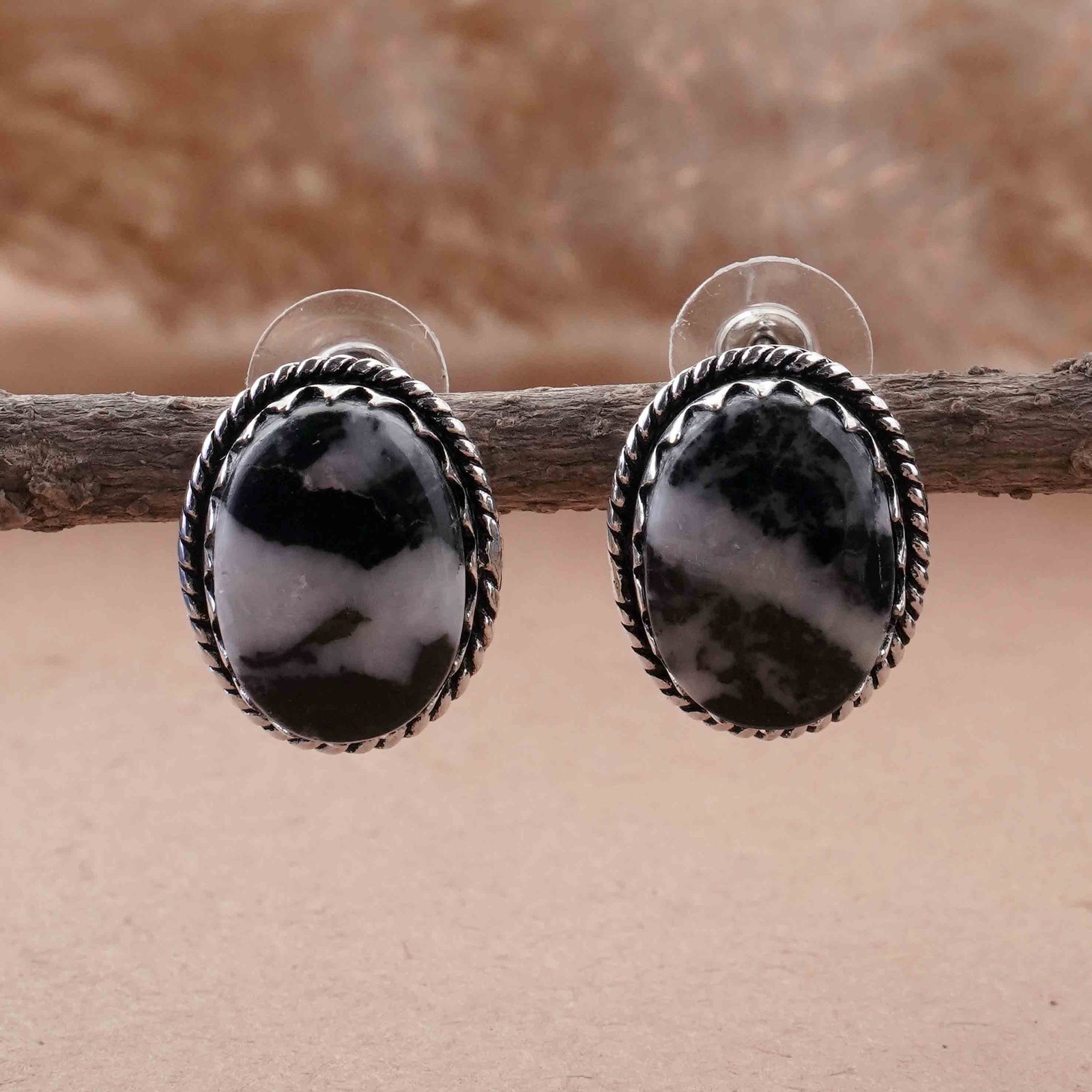 Natural Zebra Jasper Silver Plated Handmade Stud Earring: Product ID: 260418101608 Product - Handmade Silver Plated Stud Earring Metal - 92.5 Sterling Silver Plated Earring Type - Stud Gemstone - Zebra Jasper / White Buffalo Gemstone Origin - Africa Gemstone