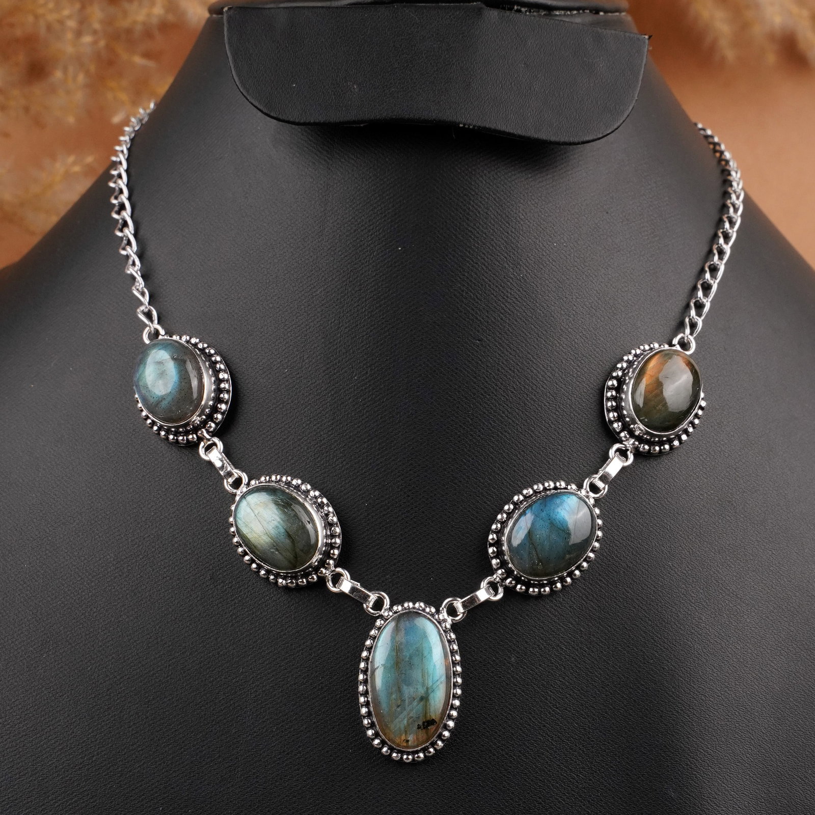 Natural Labradorite Silver Plated Handmade Choker Necklace (1 of 3)