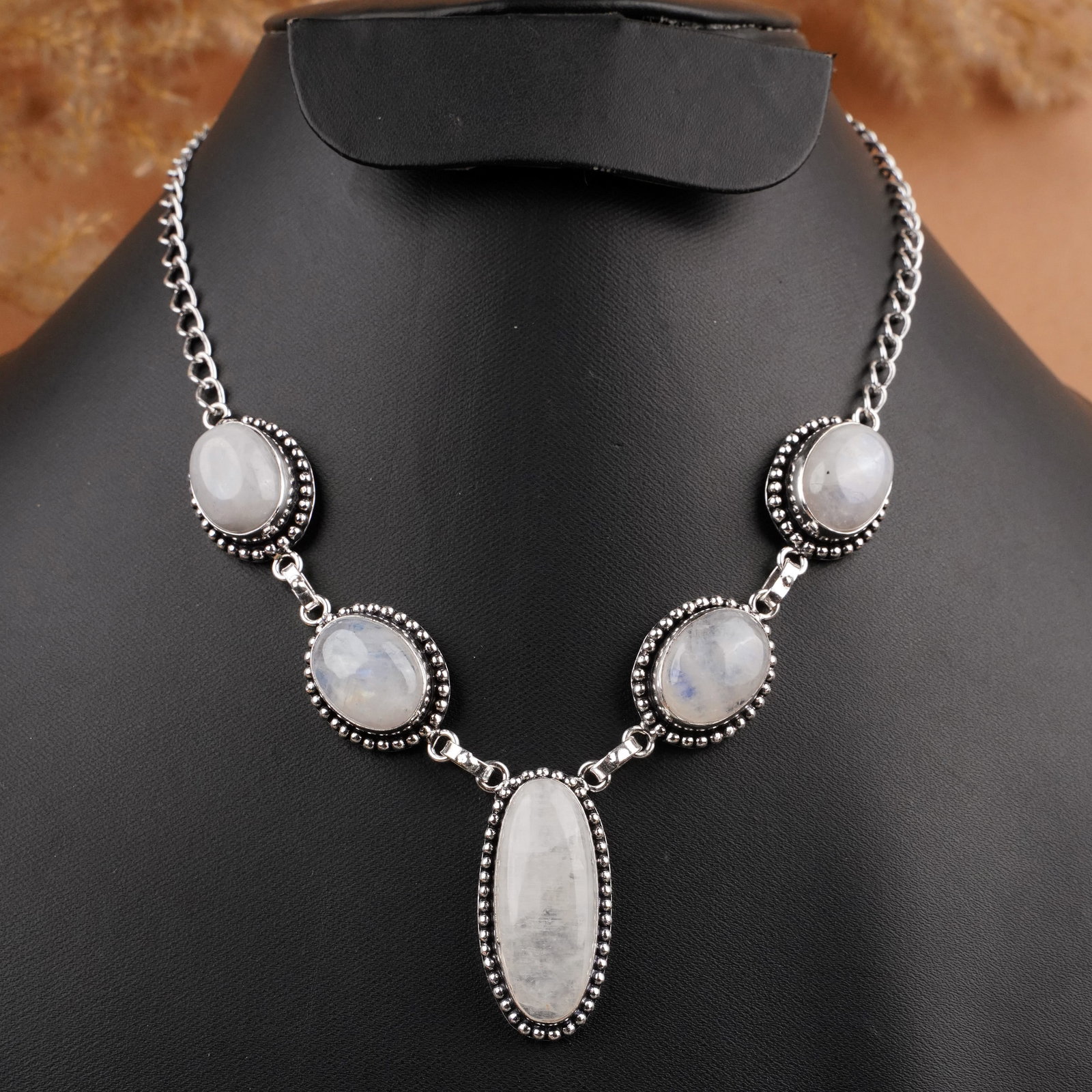 Natural Rainbow Moonstone Silver Plated Handmade Necklace (1 of 3)
