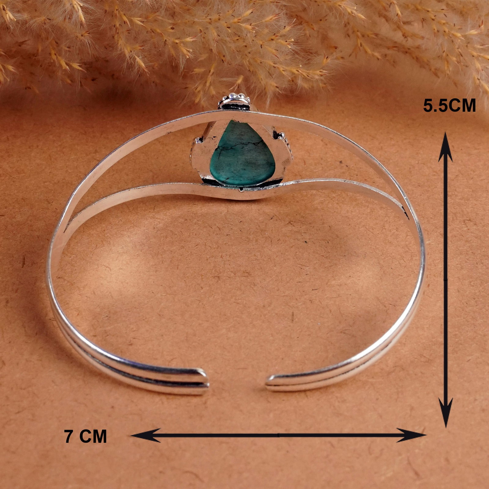 Natural Turquoise Silver Plated Handmade Cuff Bangle - 4