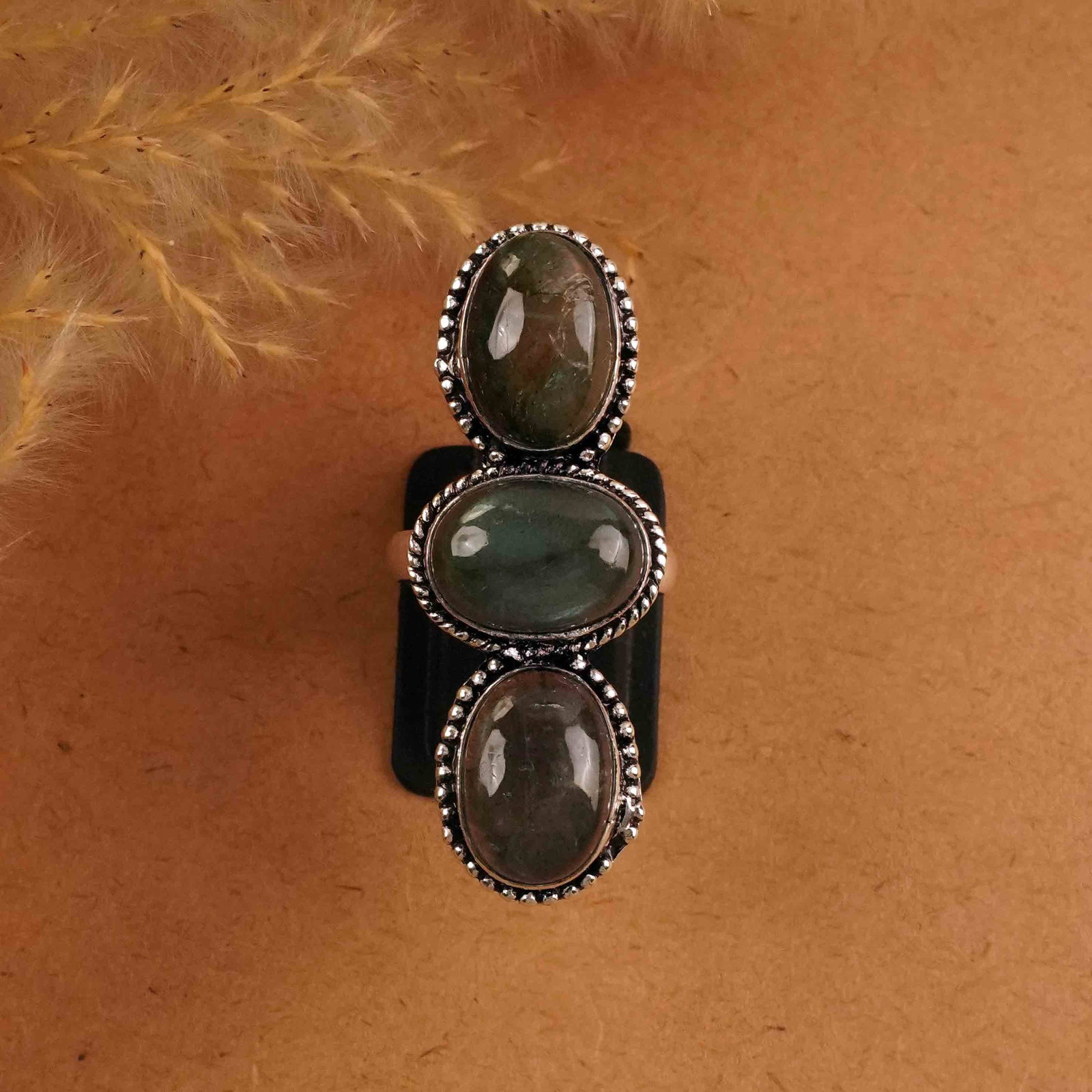 Natural Labradorite Silver Plated Handmade Ring - 7.5MM: Product ID: 260412150003 Product - Handmade Silver Plated Ring Metal - 92.5 Sterling Silver Plated Ring Size - 7.5MM Gemstone - Labradorite Gemstone Origin - Canada Gemstone Size - 10X14 MM ( 3 Stone 