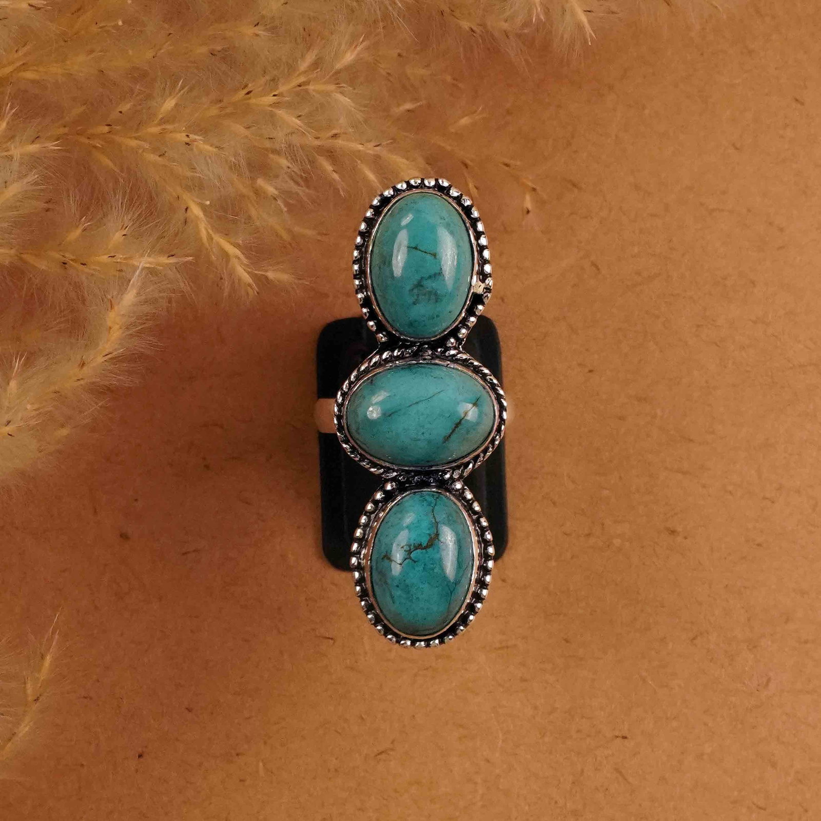Natural Turquoise Silver Plated Handmade Ring - 7MM: Product ID: 260412145853 Product - Handmade Silver Plated Ring Metal - 92.5 Sterling Silver Plated Ring Size - 7MM Gemstone - Turquoise Gemstone Origin - Tibet Gemstone Size - 10X14 MM ( 3 Stone ) Gem