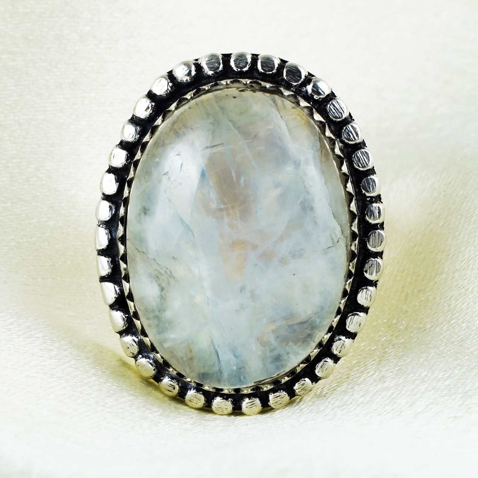Natural Rainbow Moonstone Silver Plated Handmade Ring - 6MM: Product ID: 260401165039 Product - Handmade Silver Plated Ring Metal - 92.5 Sterling Silver Plated Ring Size - 6MM Gemstone - Rainbow Moonstone Gemstone Origin - India Gemstone Size - 12X16 MM Gemston
