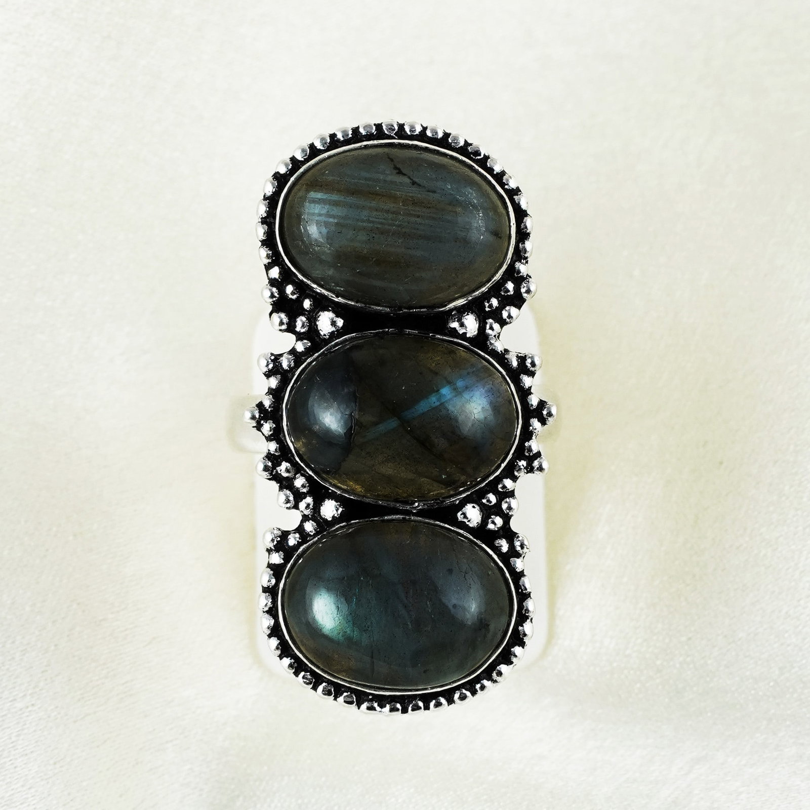 Natural Labradorite Silver Plated Handmade Ring - 9MM (1 of 3)