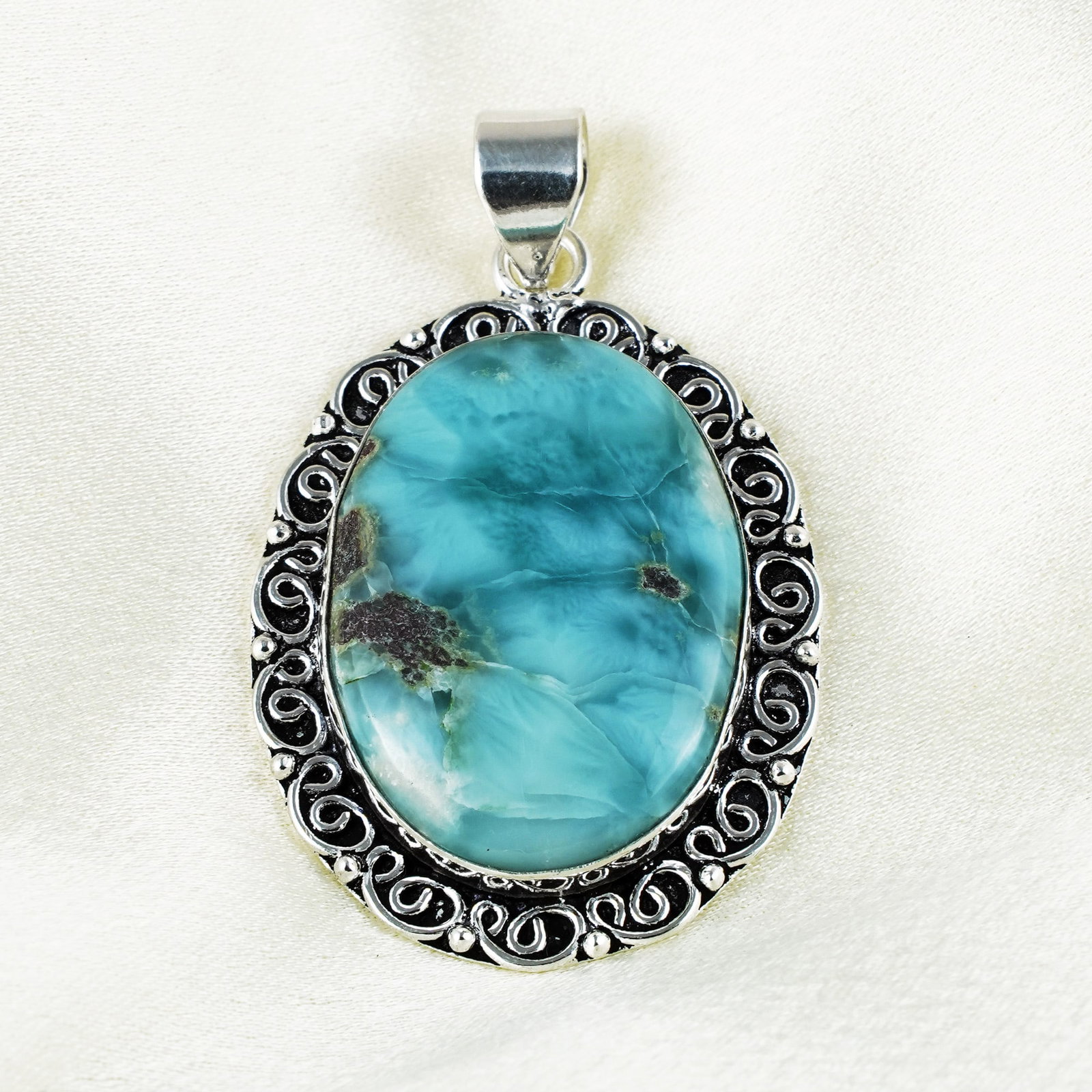 Natural Larimar Silver Plated Handmade Pendant (1 of 3)