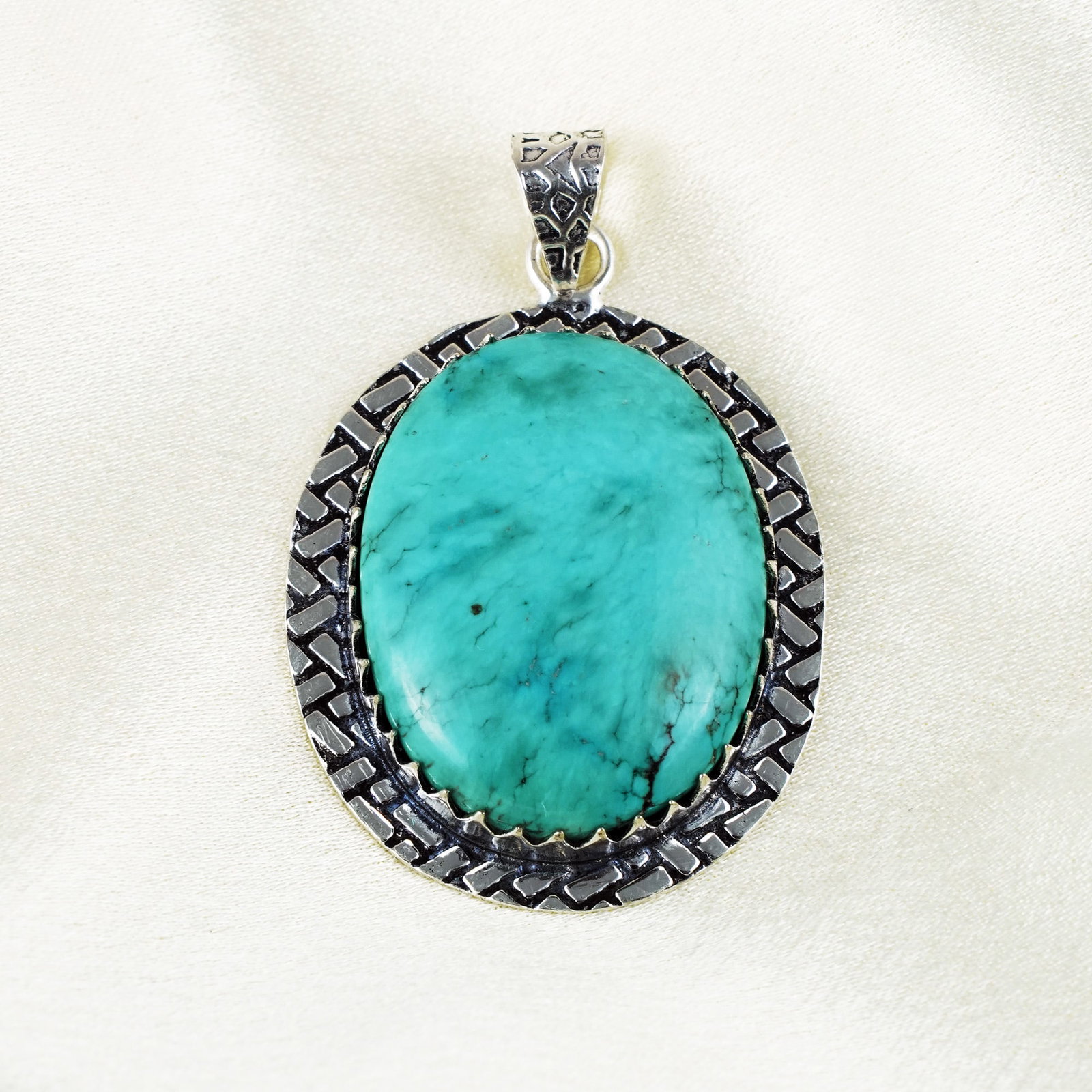Natural Turquoise Silver Plated Handmade Pendant: Product ID: 260401132026 Product - Handmade Silver Plated Pendant Metal - 92.5 Sterling Silver Plated Pendant Size - 4x3 CM Gemstone - Turquoise Gemstone Origin - Tibet Gemstone Shape - Oval Pendant W