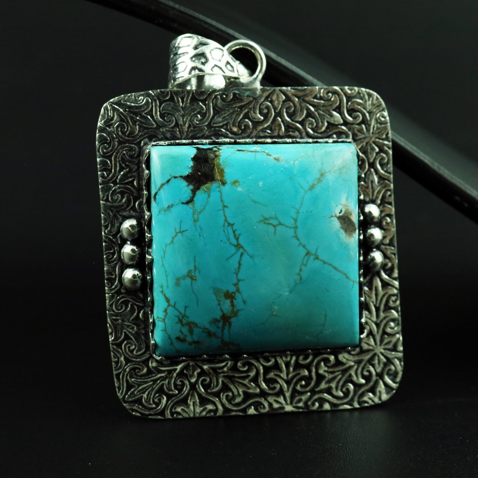 Natural Turquoise Silver Plated Handmade Pendant: Product ID: 260328111218 Product - Handmade Silver Plated Pendant Metal - 92.5 Sterling Silver Plated Pendant Size - 4x3.5 CM Gemstone - Turquoise Gemstone Origin - Tibet Gemstone Shape - Square Penda