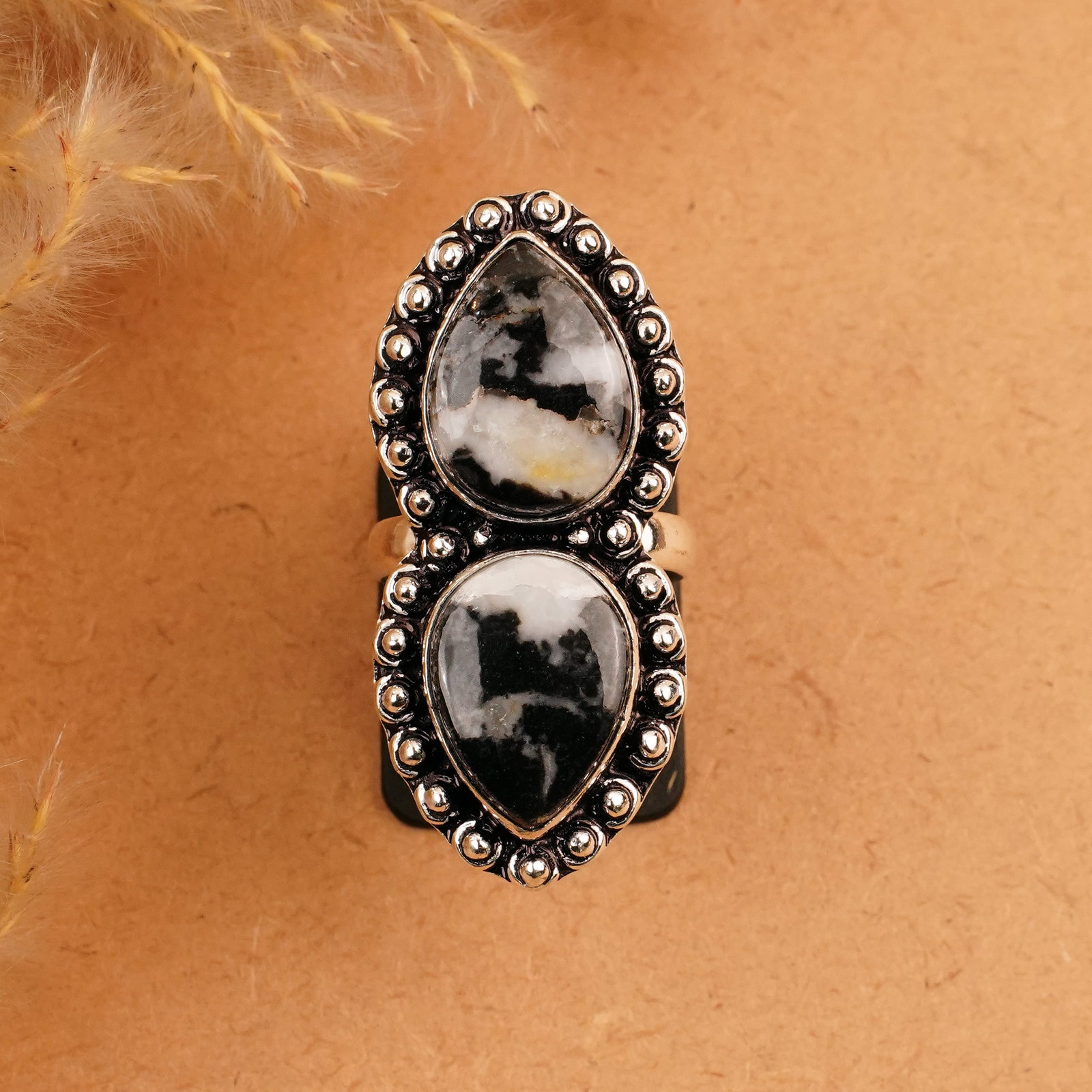 Natural Zebra Jasper Silver Plated Handmade Ring - 7.5MM: Product ID: 260410155928 Product - Handmade Silver Plated Ring Metal - 92.5 Sterling Silver Plated Ring Size - 7.5MM Gemstone - Zebra Jasper / White Buffalo Gemstone Origin - Africa Gemstone Size - 12