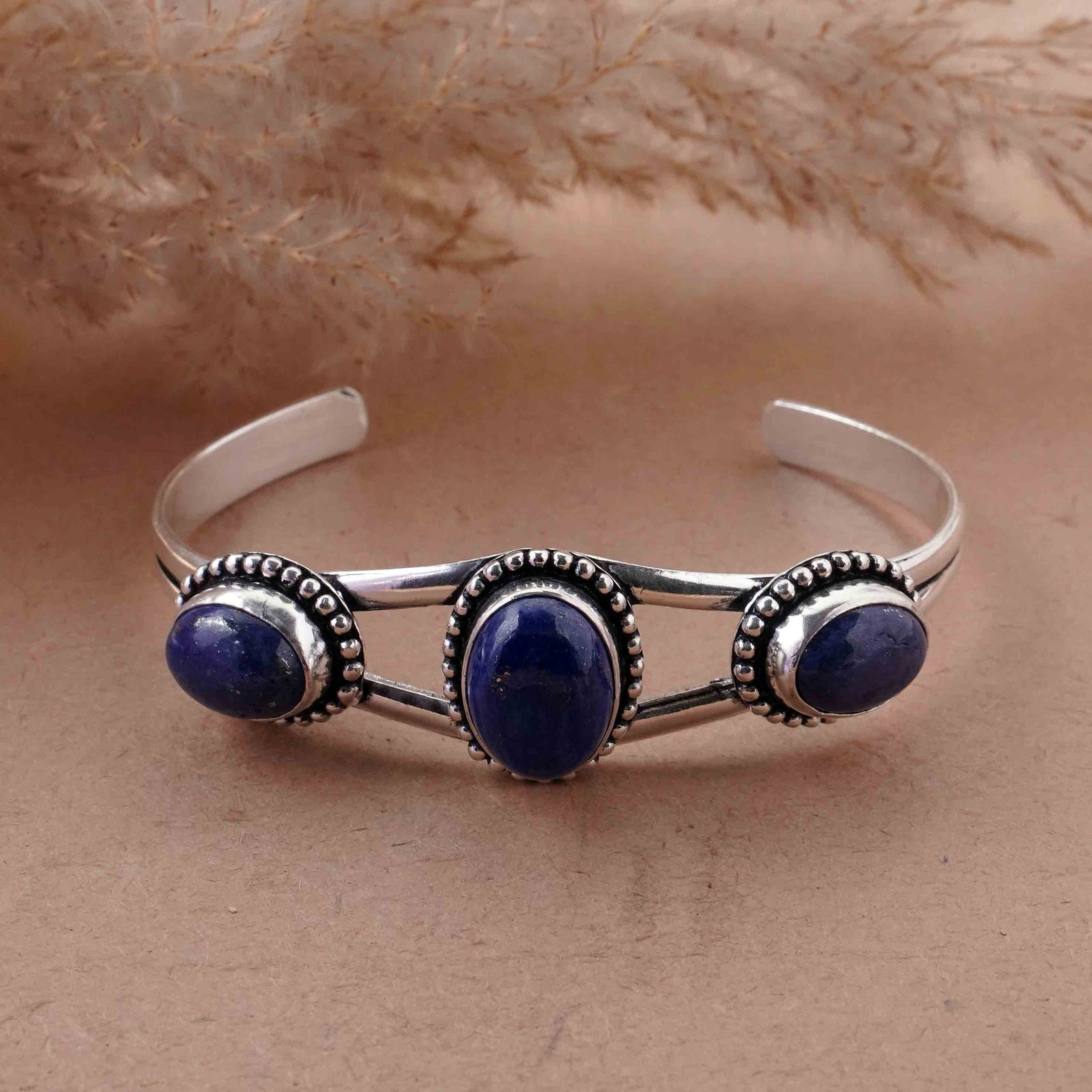 Natural Lapis Lazuli Silver Plated Handmade Cuff Bangle (1 of 4)