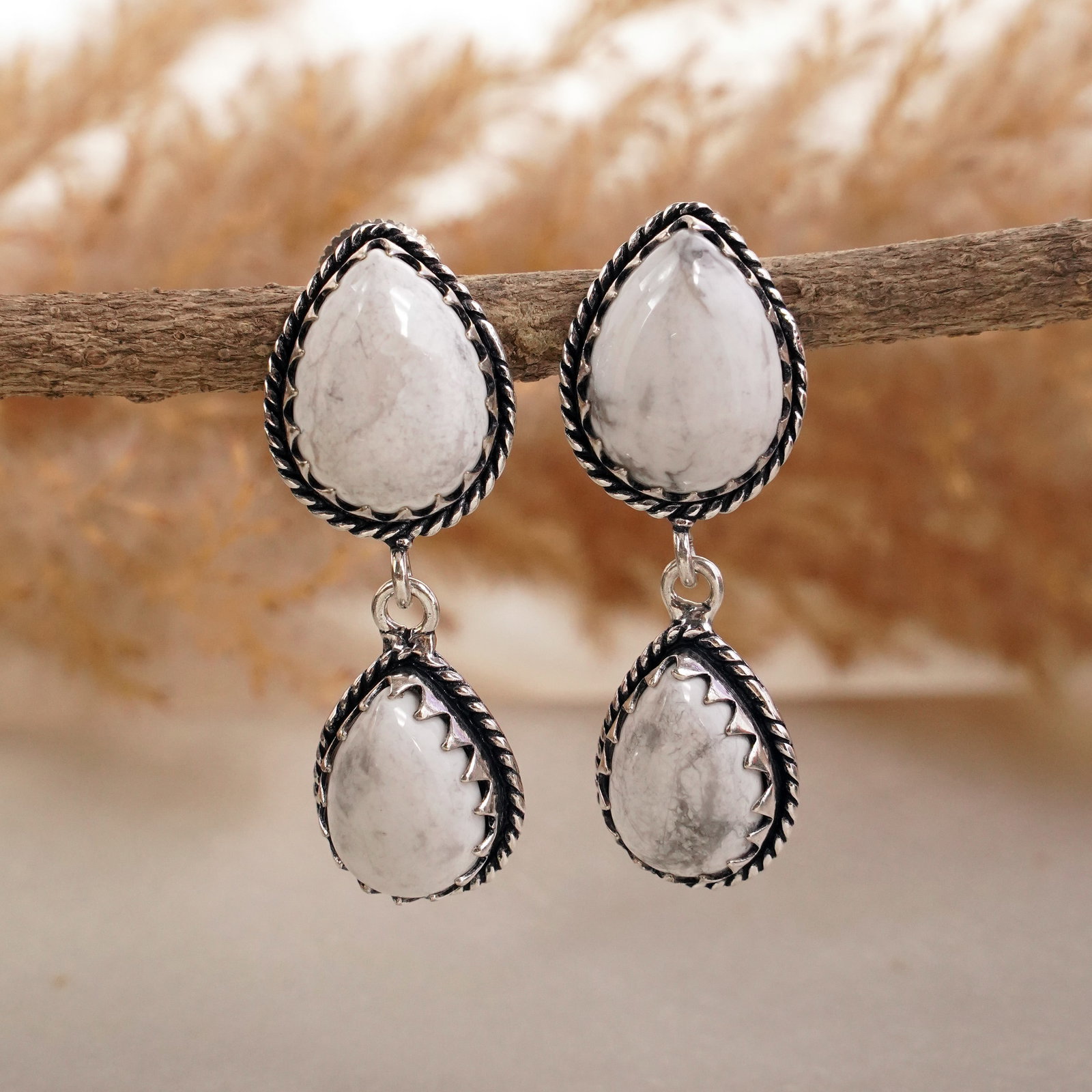 Natural Howlite 92.5 Silver Plated Handmade Stud Earring: Product ID: 260502131501 Product - Handmade Silver Plated Stud Earring Metal - 92.5 Sterling Silver Plated Earring Type - Stud Gemstone - Howlite Gemstone Origin - Canada Gemstone Size - 12X16 MM ( 2 