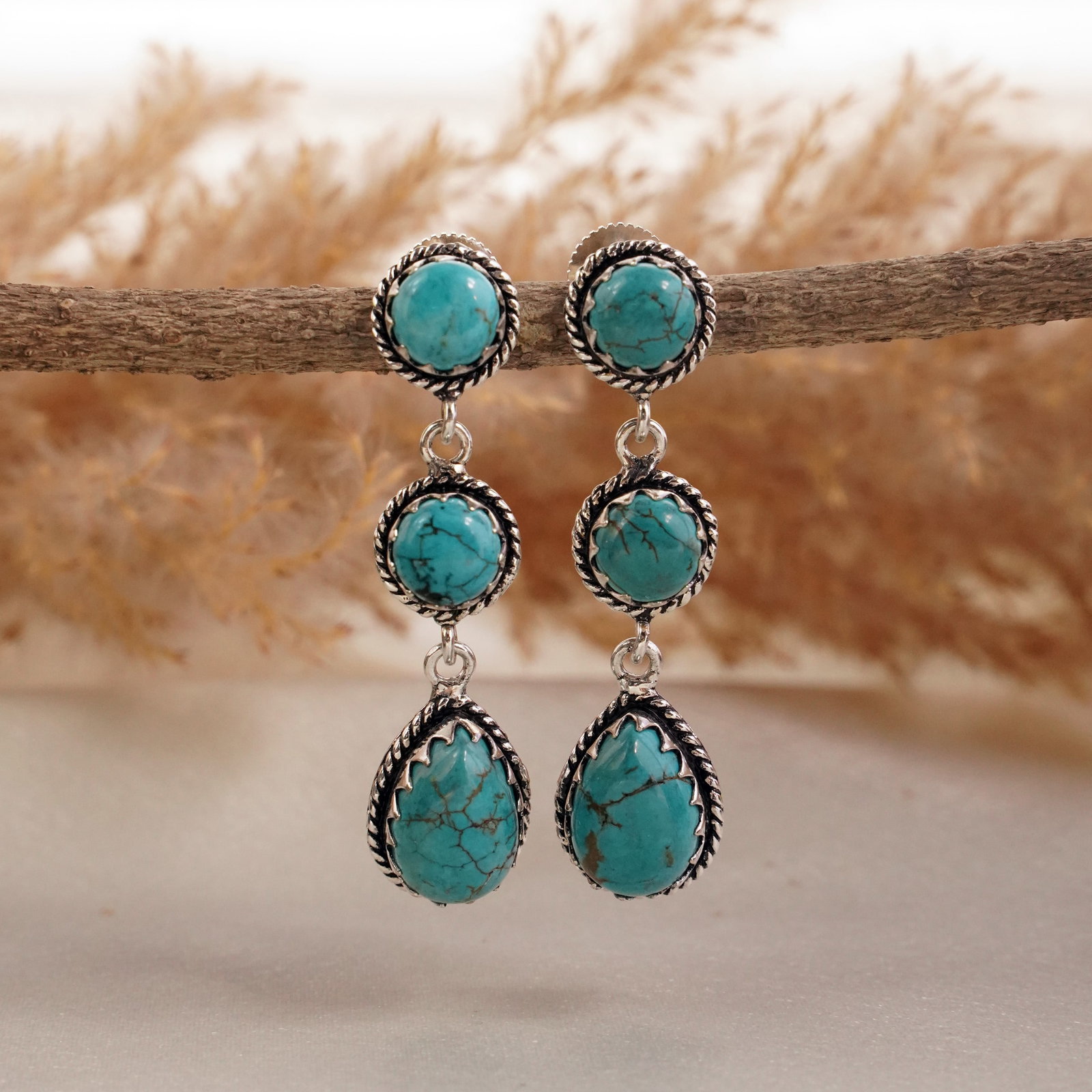 Natural Turquoise 92.5 Silver Plated Handmade Stud Earring: Product ID: 260502130635 Product - Handmade Silver Plated Stud Earring Metal - 92.5 Sterling Silver Plated Earring Type - Stud Gemstone - Turquoise Gemstone Origin - Tibet Gemstone Size - 10X14 MM ( 2