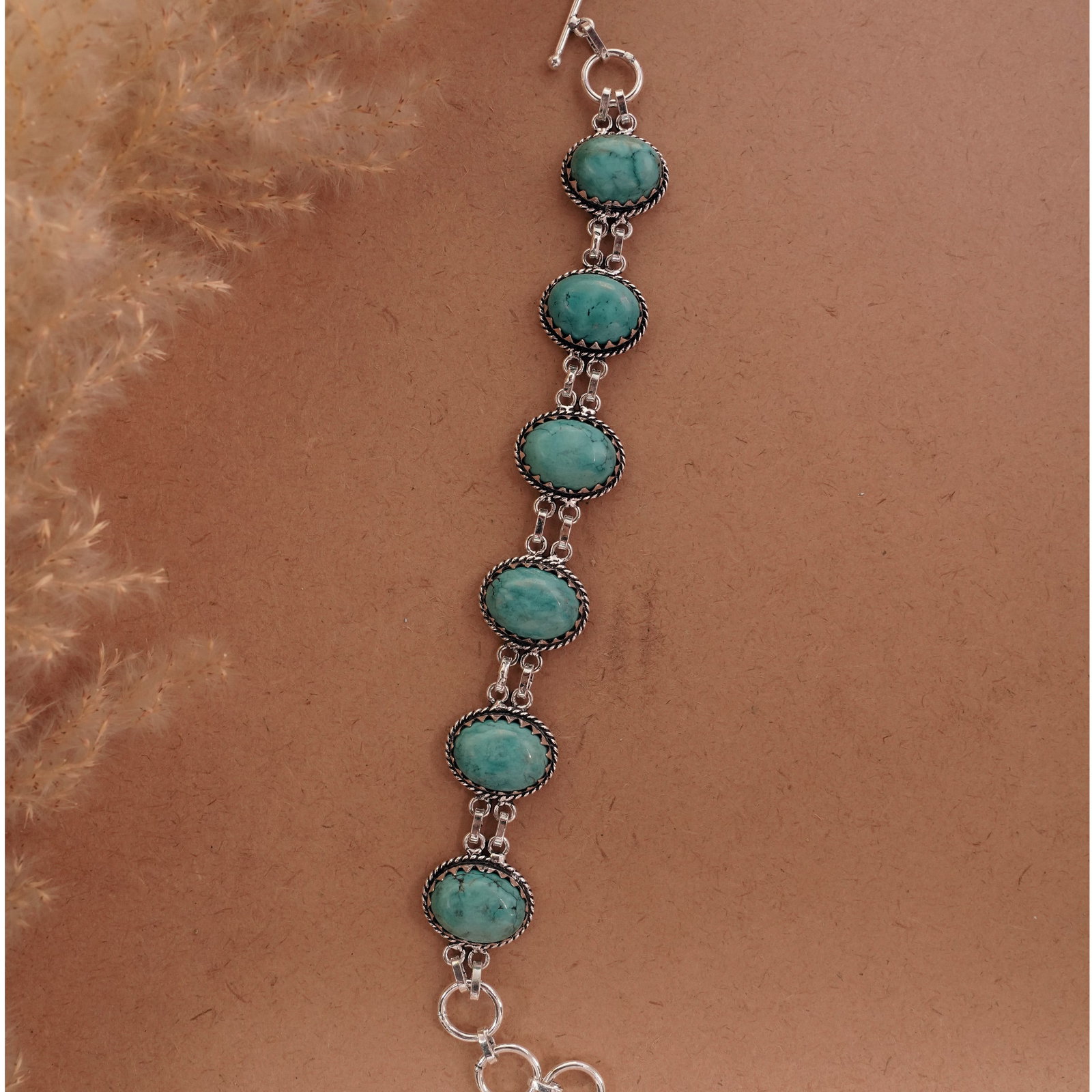Natural Turquoise 92.5 Silver Plated Handmade Bracelet: Product ID: 260501134048 Product - Handmade Silver Plated Bracelet Metal - 92.5 Sterling Silver Plated Bracelet Length - 6 Inch + 2 Inch Gemstone - Turquoise Gemstone Size -12X16 ( 6 Stone) Gemstone O