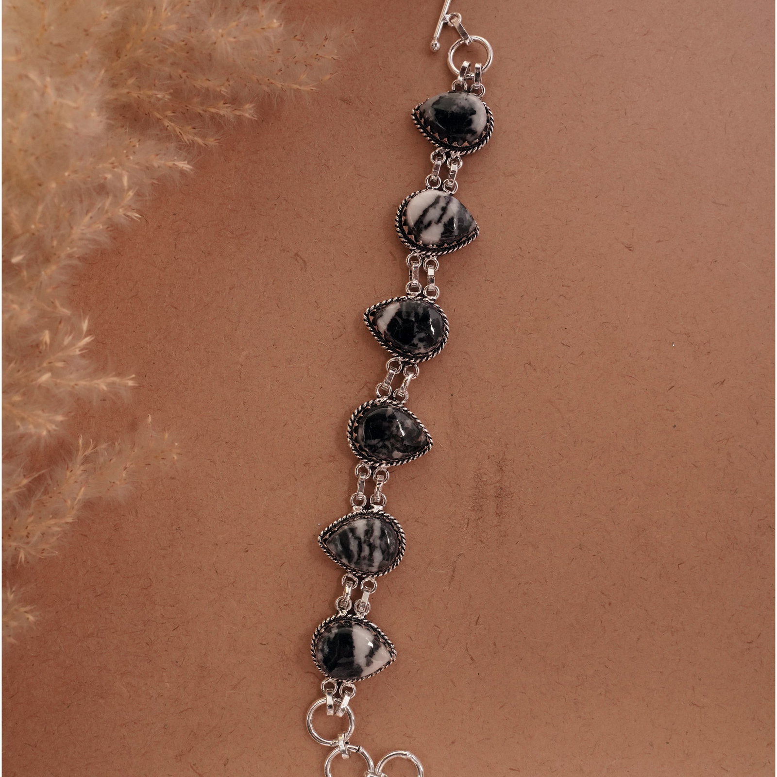 Natural Zebra Jasper 92.5 Silver Plated Handmade Bracelet: Product ID: 260501133129 Product - Handmade Silver Plated Bracelet Metal - 92.5 Sterling Silver Plated Bracelet Length - 6 Inch + 2 Inch Gemstone - Zebra Jasper Gemstone Size -12X16 ( 6 Stone) Gemston