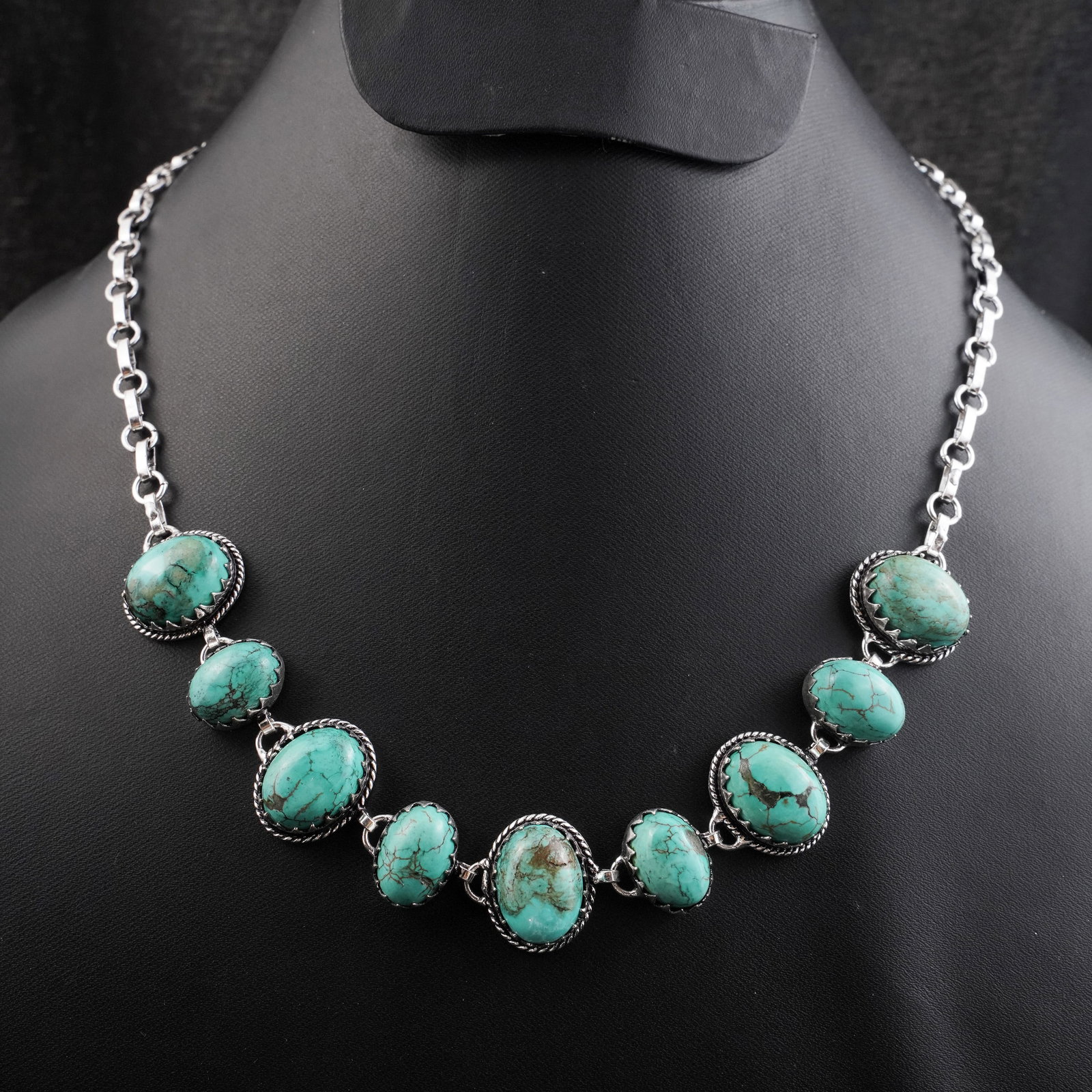 Natural Turquoise Silver Plated Handmade Choker Necklace: Product ID: 260430160437 Product - Handmade Silver Plated Necklace Metal - 92.5 Sterling Silver Plated Necklace Length - 18 Inch Gemstone - Turquoise Gemstone Size - 12X16 MM (5 Stone), 10X14 MM (4 St
