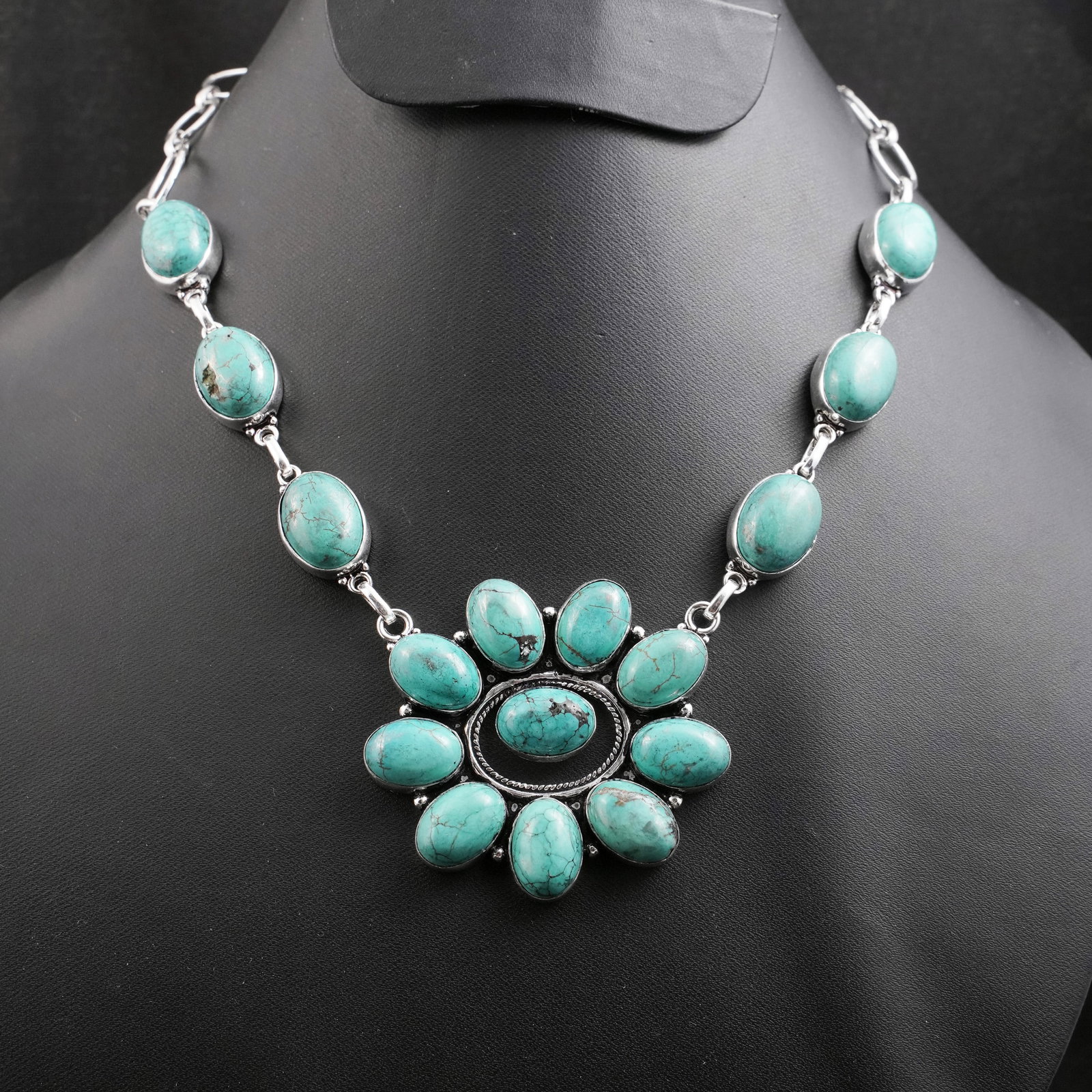 Natural Turquoise 92.5 Sterling Silver Plated Handmade Necklace (1 of 3)