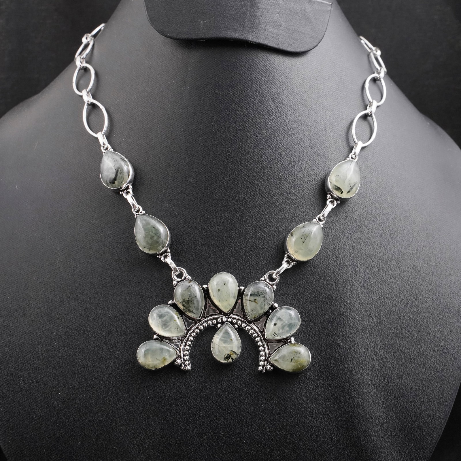 Natural Prehnite 92.5 Sterling Silver Plated Handmade Necklace: Product ID: 260430143401 Product - Handmade Silver Plated Necklace Metal - 92.5 Sterling Silver Plated Necklace Length - 18 Inch Gemstone - Prehnite Gemstone Size - 10X14 MM ( 8 Stone ), 12X16 MM ( 4 