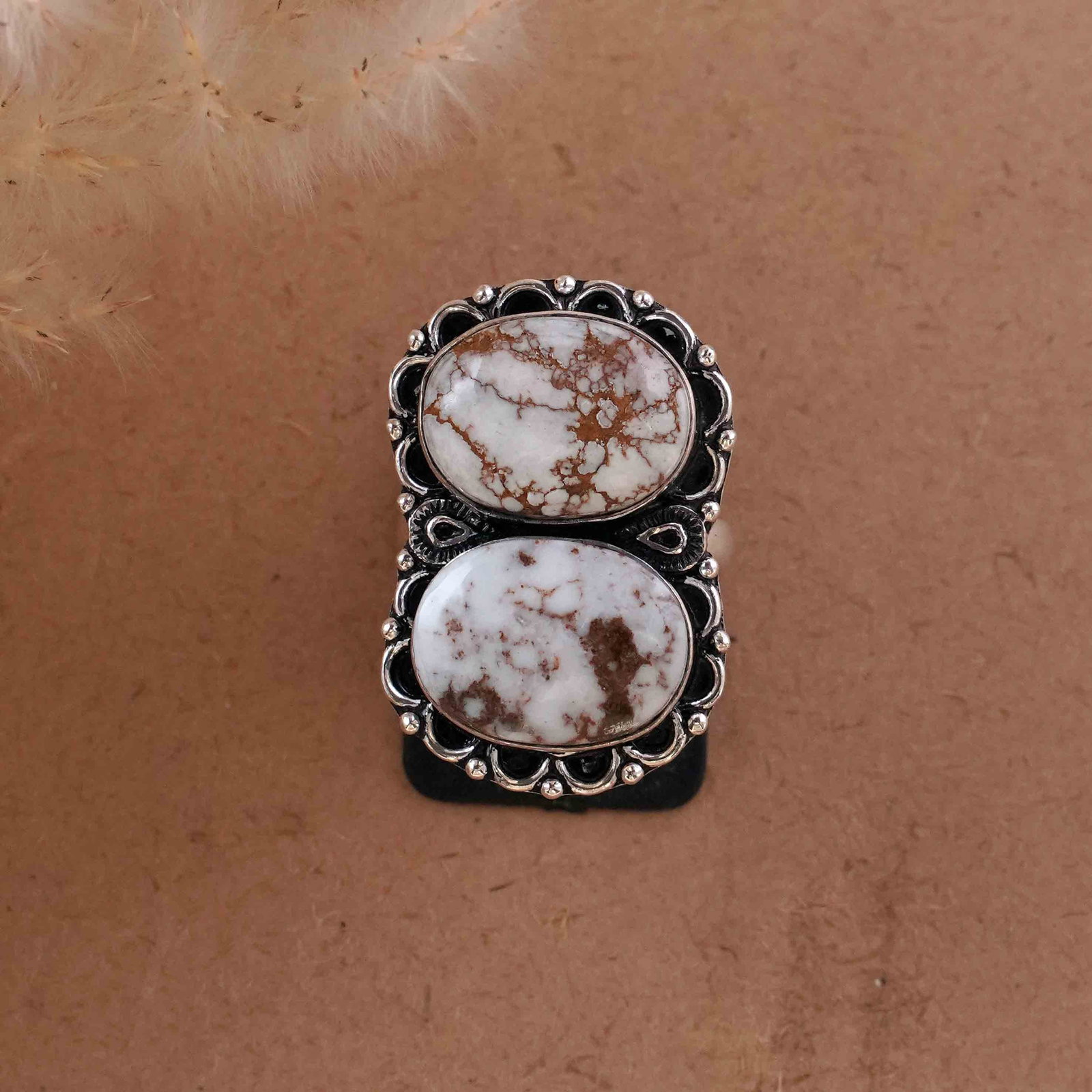 Natural Wild Horse 92.5 Silver Plated Handmade Ring - 8MM: Product ID: 260430130204 Product - Handmade Silver Plated Ring Metal - 92.5 Sterling Silver Plated Ring Size - 8MM Gemstone - Wild Horse Gemstone Origin - United States Gemstone Size - 12X16 MM ( 2 St
