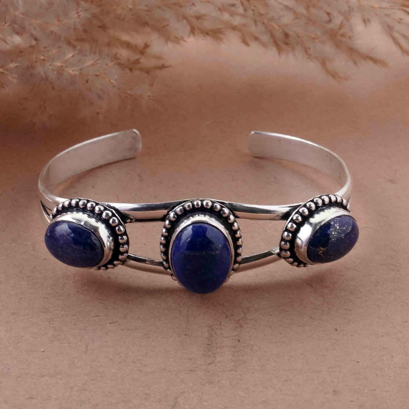 Natural Lapis Lazuli Silver Plated Handmade Cuff Bangle (1 of 4)