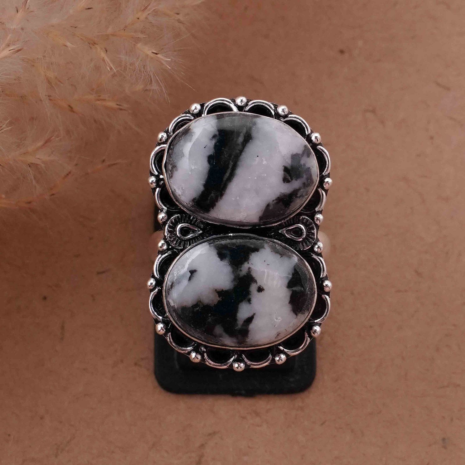 Natural Zebra Jasper Silver Plated Handmade Ring - 8MM: Product ID: 260417133546 Product - Handmade Silver Plated Ring Metal - 92.5 Sterling Silver Plated Ring Size - 8MM Gemstone - Zebra Jasper Gemstone Origin - Africa Gemstone Size - 12X16 MM ( 2 Stone )