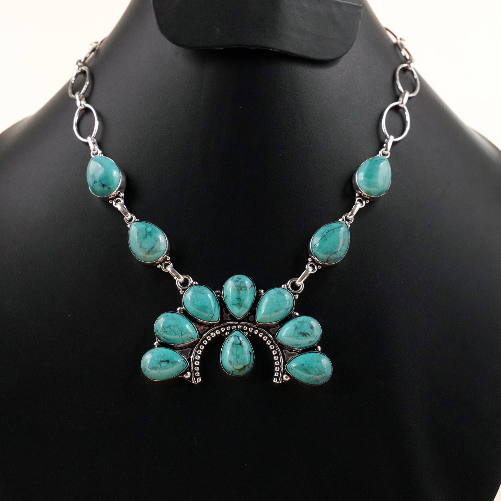 Natural Turquoise Silver Plated Handmade Choker Necklace: Product ID: 260503131132 Product - Handmade Silver Plated Necklace Metal - 92.5 Sterling Silver Plated Necklace Length - 18 Inch Gemstone - Turquoise Gemstone Size - 10X14 MM ( 8 Stone ), 12X16 MM ( 4