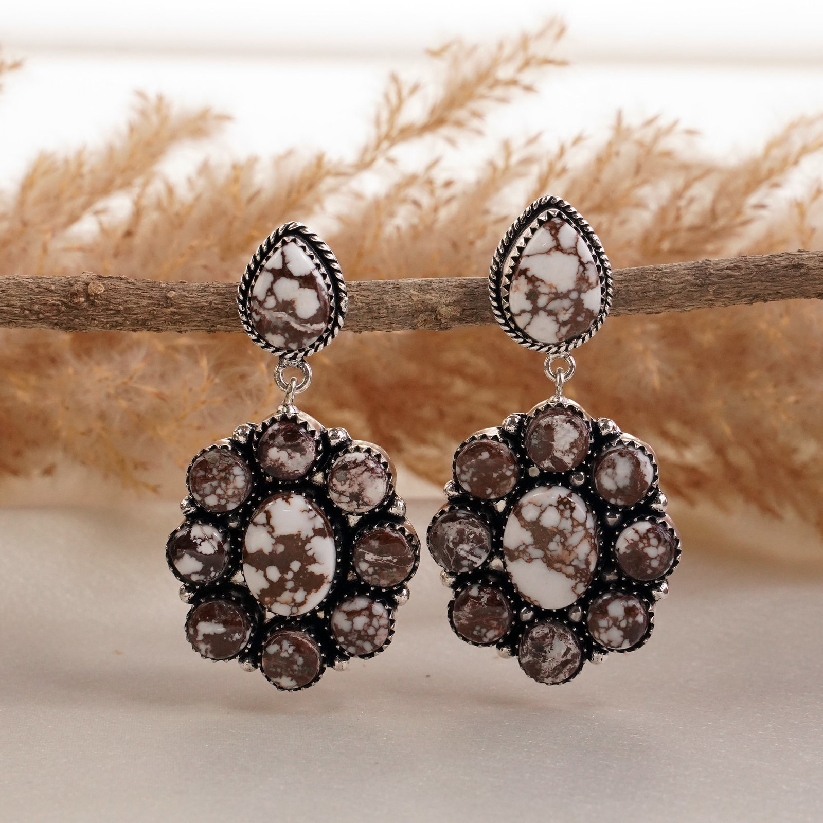 Natural Wild Horse Silver Plated Handmade Stud Earring: Product ID: 260502133122 Product - Handmade Silver Plated Stud Earring Metal - 92.5 Sterling Silver Plated Earring Type - Stud Gemstone - Wild Horse Gemstone Origin - United States Gemstone Size - 12X