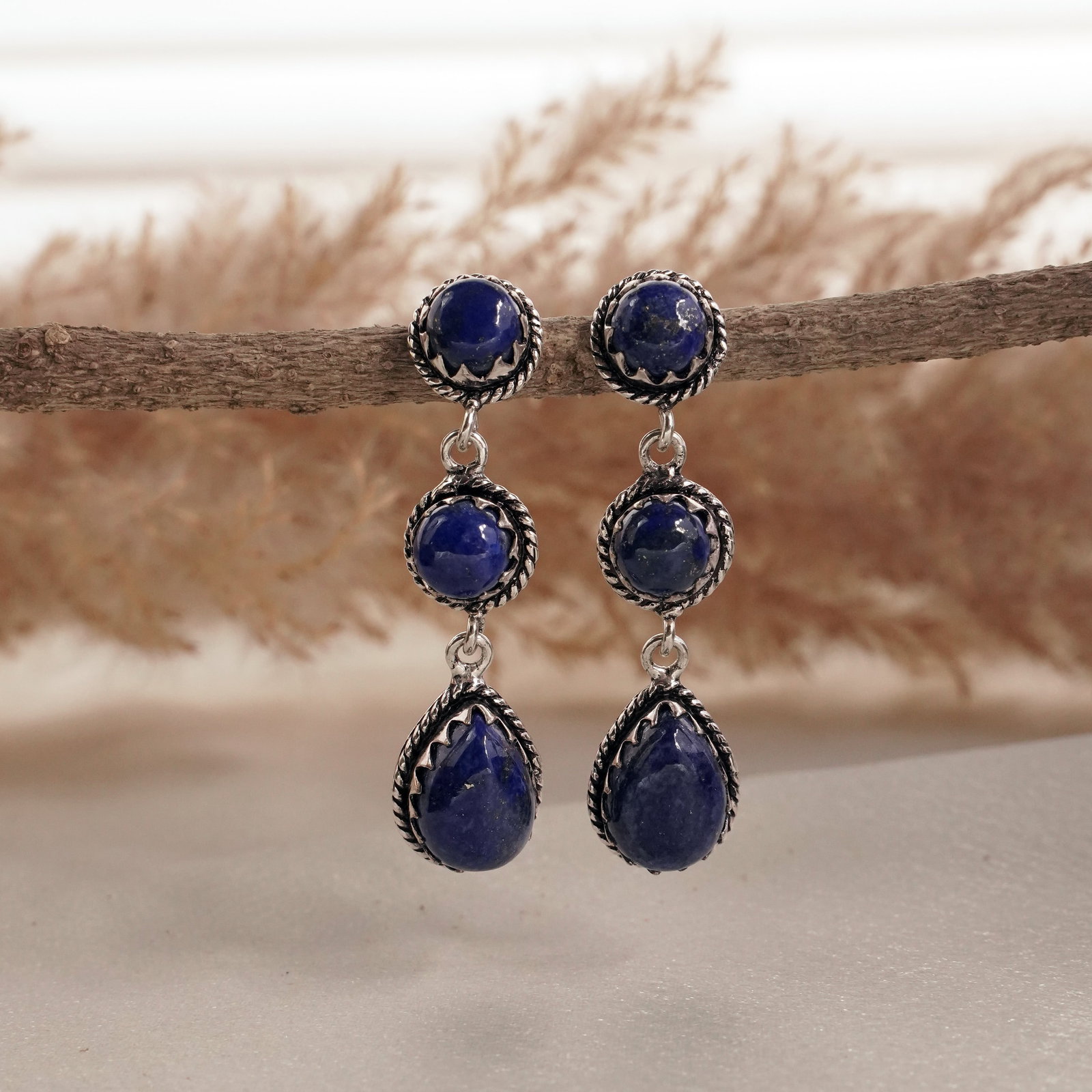 Natural Lapis Lazuli Silver Plated Handmade Stud Earring (1 of 3)