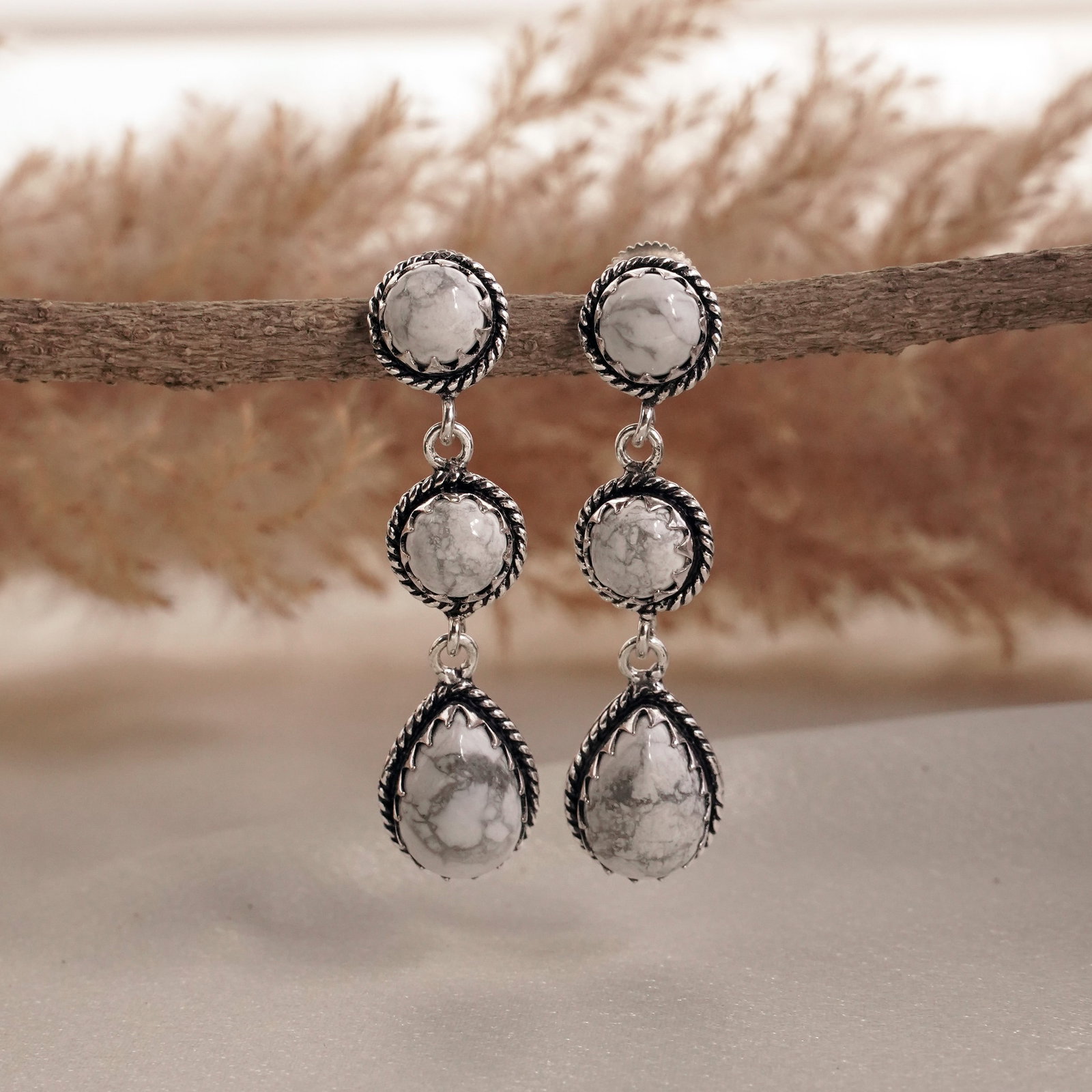 Natural Howlite Silver Plated Handmade Stud Earring: Product ID: 260502130231 Product - Handmade Silver Plated Stud Earring Metal - 92.5 Sterling Silver Plated Earring Type - Stud Gemstone - Howlite Gemstone Origin - Canada Gemstone Size - 10X14 MM ( 2 