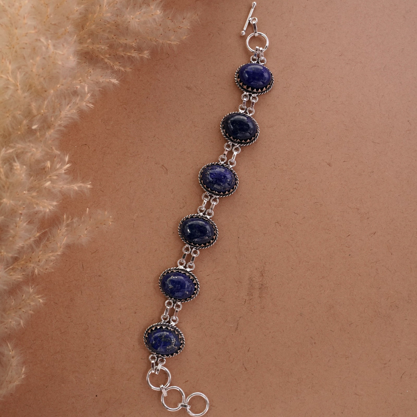 Natural Lapis Lazuli Silver Plated Handmade Bracelet: Product ID: 260501132516 Product - Handmade Silver Plated Bracelet Metal - 92.5 Sterling Silver Plated Bracelet Length - 6 Inch + 2 Inch Gemstone - Lapis Lazuli Gemstone Size -12X16 ( 6 Stone) Gemston