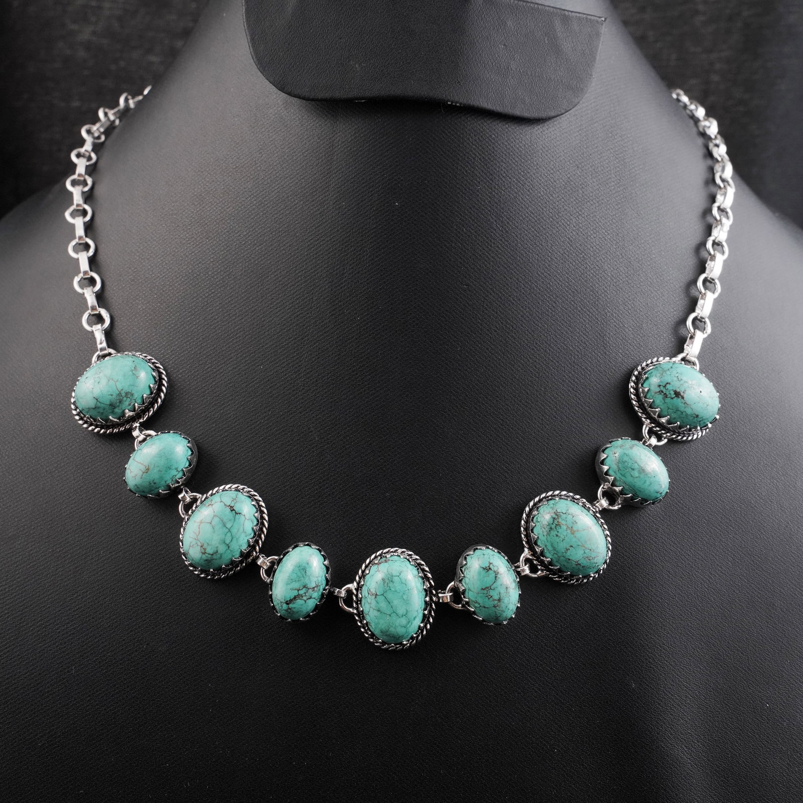 Natural Turquoise Silver Plated Handmade Choker Necklace: Product ID: 260430153211 Product - Handmade Silver Plated Necklace Metal - 92.5 Sterling Silver Plated Necklace Length - 18 Inch Gemstone - Turquoise Gemstone Size - 12X16 MM (5 Stone), 10X14 MM (4 St
