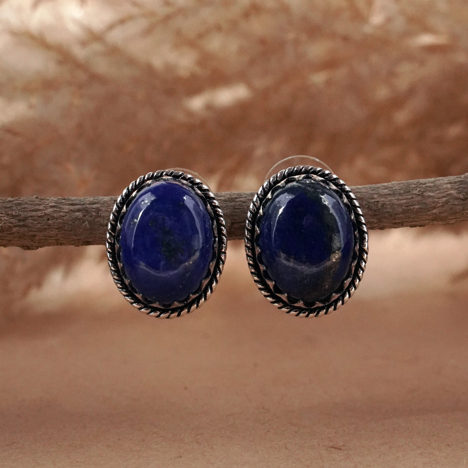 Natural Lapis Lazuli Silver Plated Handmade Stud Earring (1 of 3)