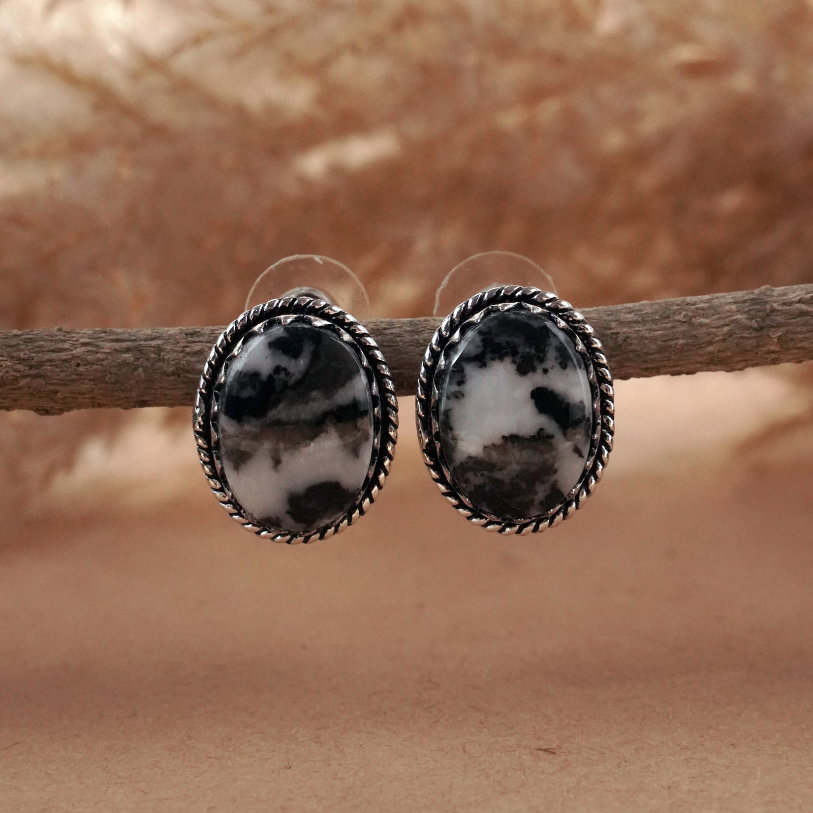 Natural Zebra Jasper Silver Plated Handmade Stud Earring: Product ID: 260503143923 Product - Handmade Silver Plated Stud Earring Metal - 92.5 Sterling Silver Plated Earring Type - Stud Gemstone - Zebra Jasper Gemstone Origin - Africa Gemstone Size - 12X16 MM