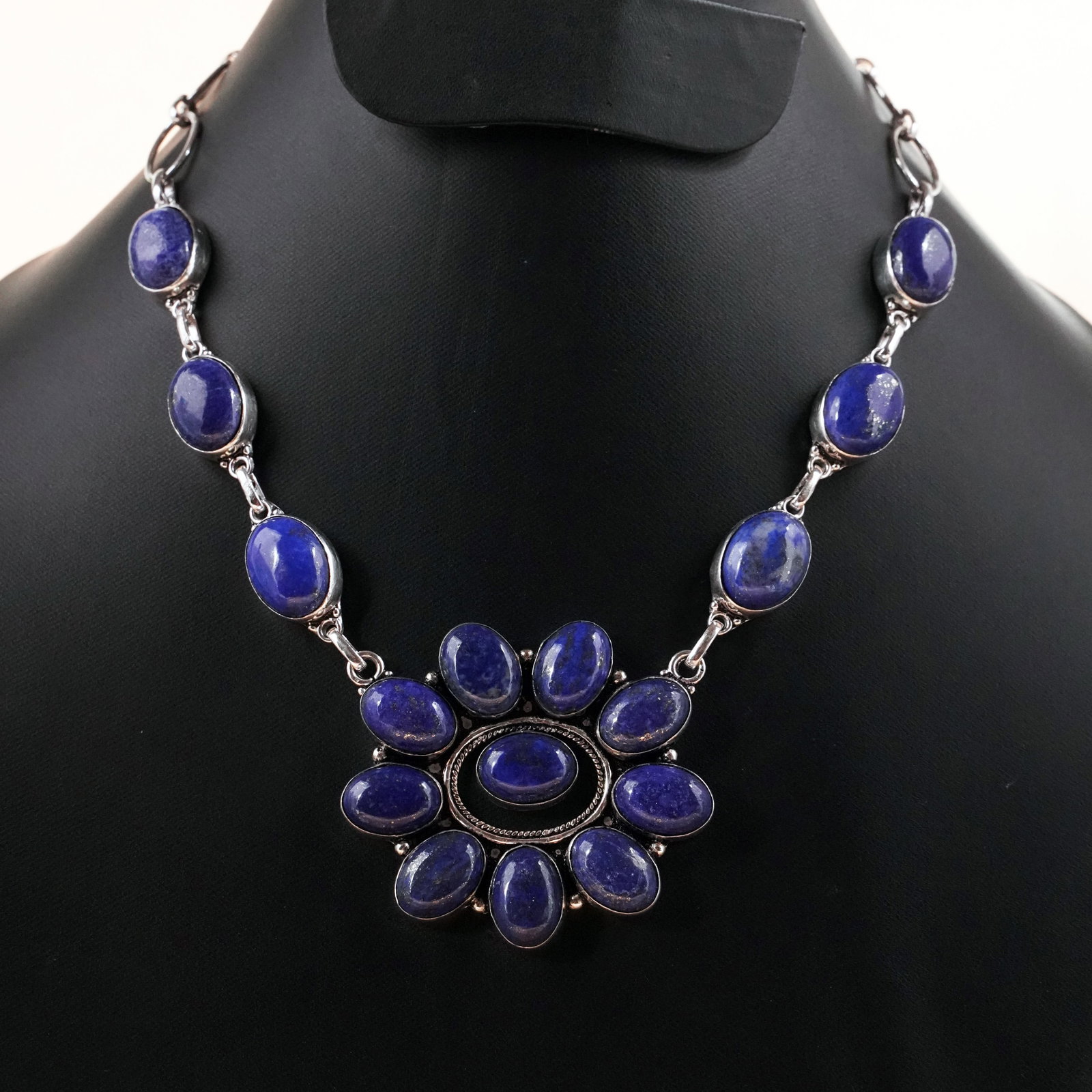 Natural Lapis Lazuli Silver Plated Handmade Choker Necklace: Product ID: 260503131931 Product - Handmade Silver Plated Necklace Metal - 92.5 Sterling Silver Plated Necklace Length - 18 Inch Gemstone - Lapis Lazuli Gemstone Size - 10X14 MM ( 10 Stone ), 12X16 MM