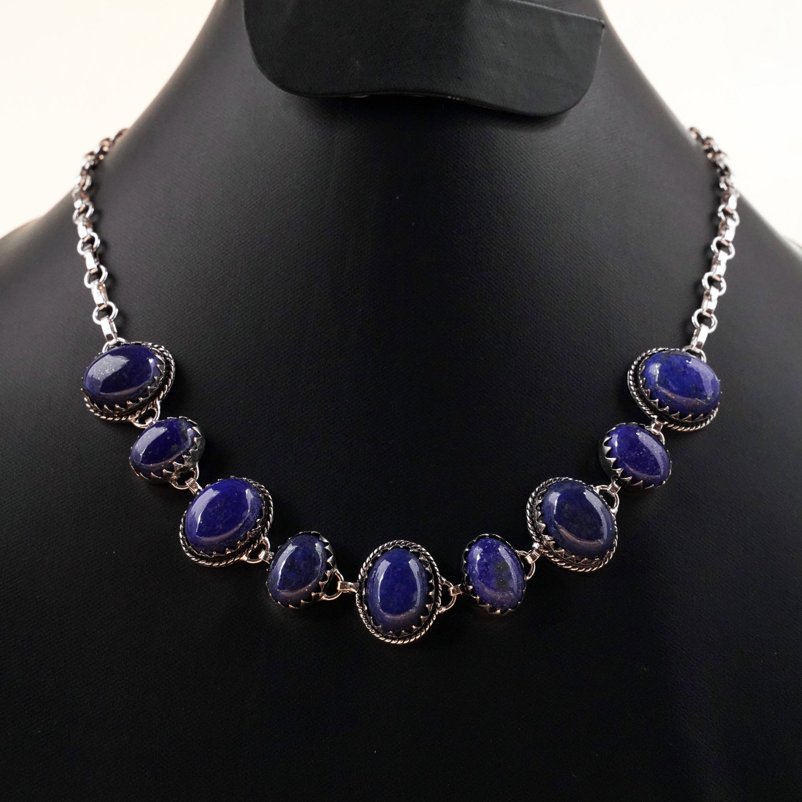 Natural Lapis Lazuli Silver Plated Handmade Choker Necklace: Product ID: 260503131720 Product - Handmade Silver Plated Necklace Metal - 92.5 Sterling Silver Plated Necklace Length - 18 Inch Gemstone - Lapis Lazuli Gemstone Size - 12X16 MM (5 Stone), 10X14 MM (4