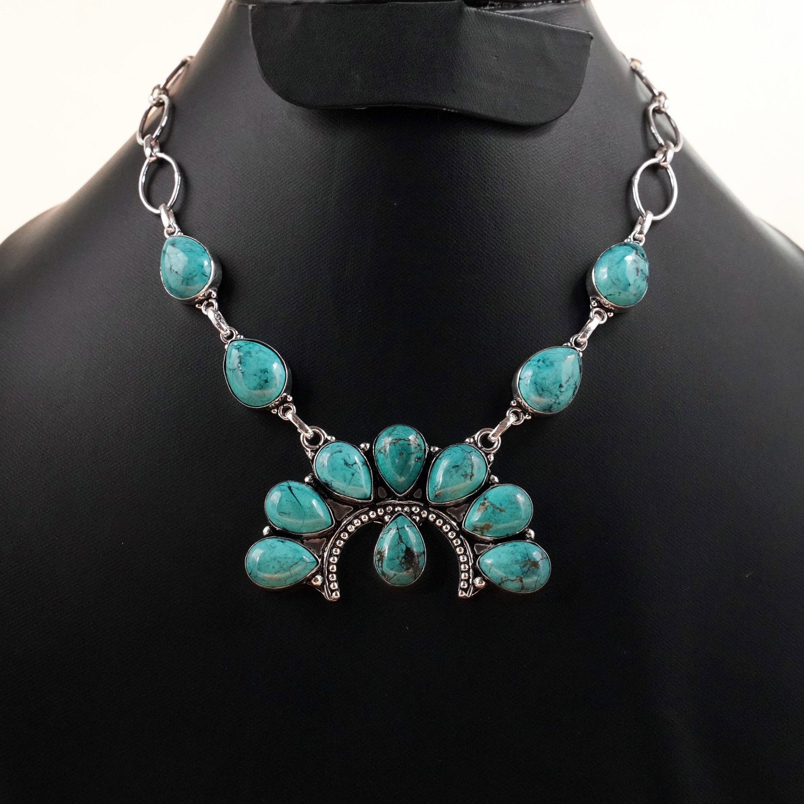 Natural Turquoise Silver Plated Handmade Choker Necklace: Product ID: 260503131034 Product - Handmade Silver Plated Necklace Metal - 92.5 Sterling Silver Plated Necklace Length - 18 Inch Gemstone - Turquoise Gemstone Size - 10X14 MM ( 8 Stone ), 12X16 MM ( 4