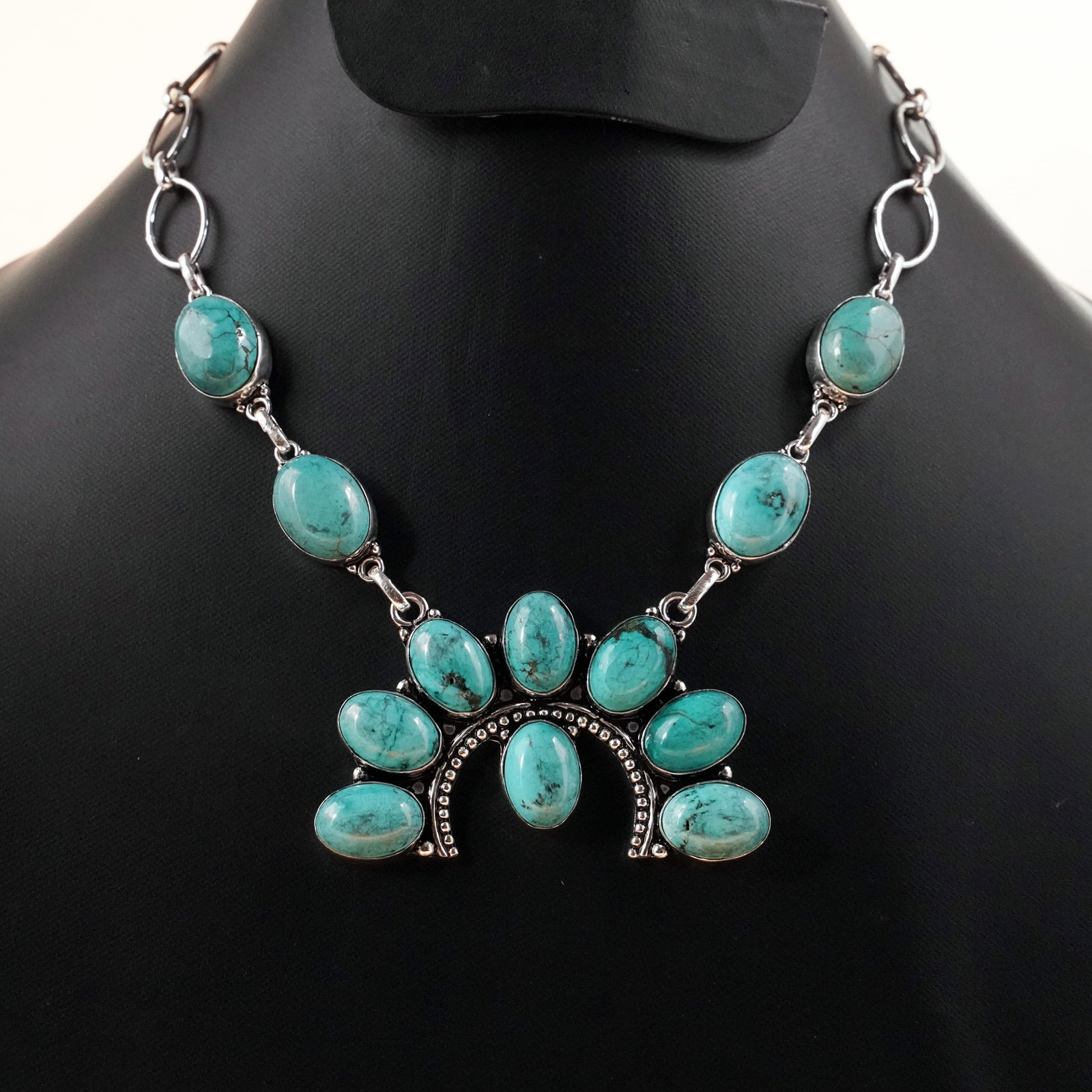 Natural Turquoise Silver Plated Handmade Choker Necklace: Product ID: 260503130949 Product - Handmade Silver Plated Necklace Metal - 92.5 Sterling Silver Plated Necklace Length - 18 Inch Gemstone - Turquoise Gemstone Size - 10X14 MM ( 8 Stone ), 12X16 MM ( 4