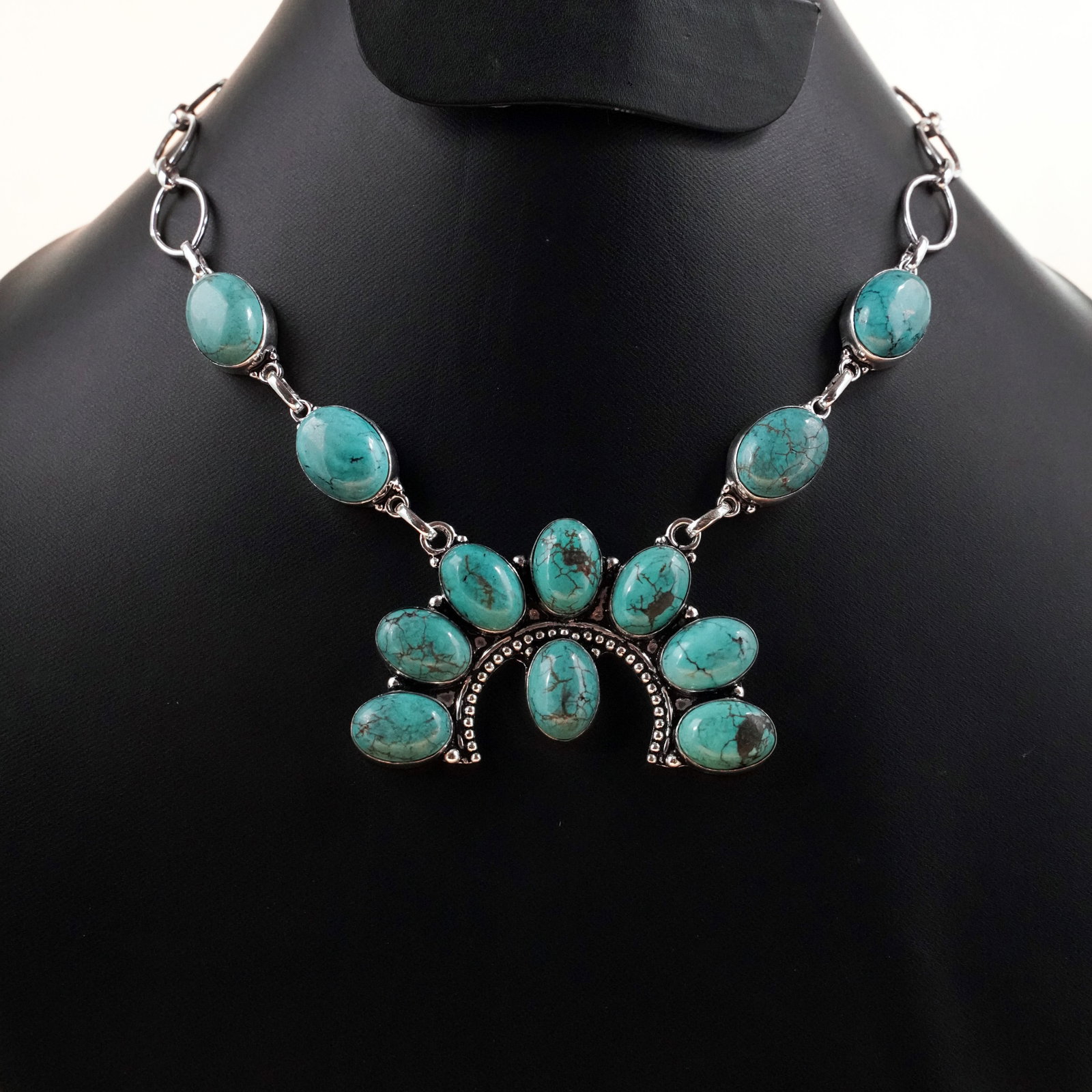 Natural Turquoise Silver Plated Handmade Choker Necklace: Product ID: 260503130829 Product - Handmade Silver Plated Necklace Metal - 92.5 Sterling Silver Plated Necklace Length - 18 Inch Gemstone - Turquoise Gemstone Size - 10X14 MM ( 8 Stone ), 12X16 MM ( 4