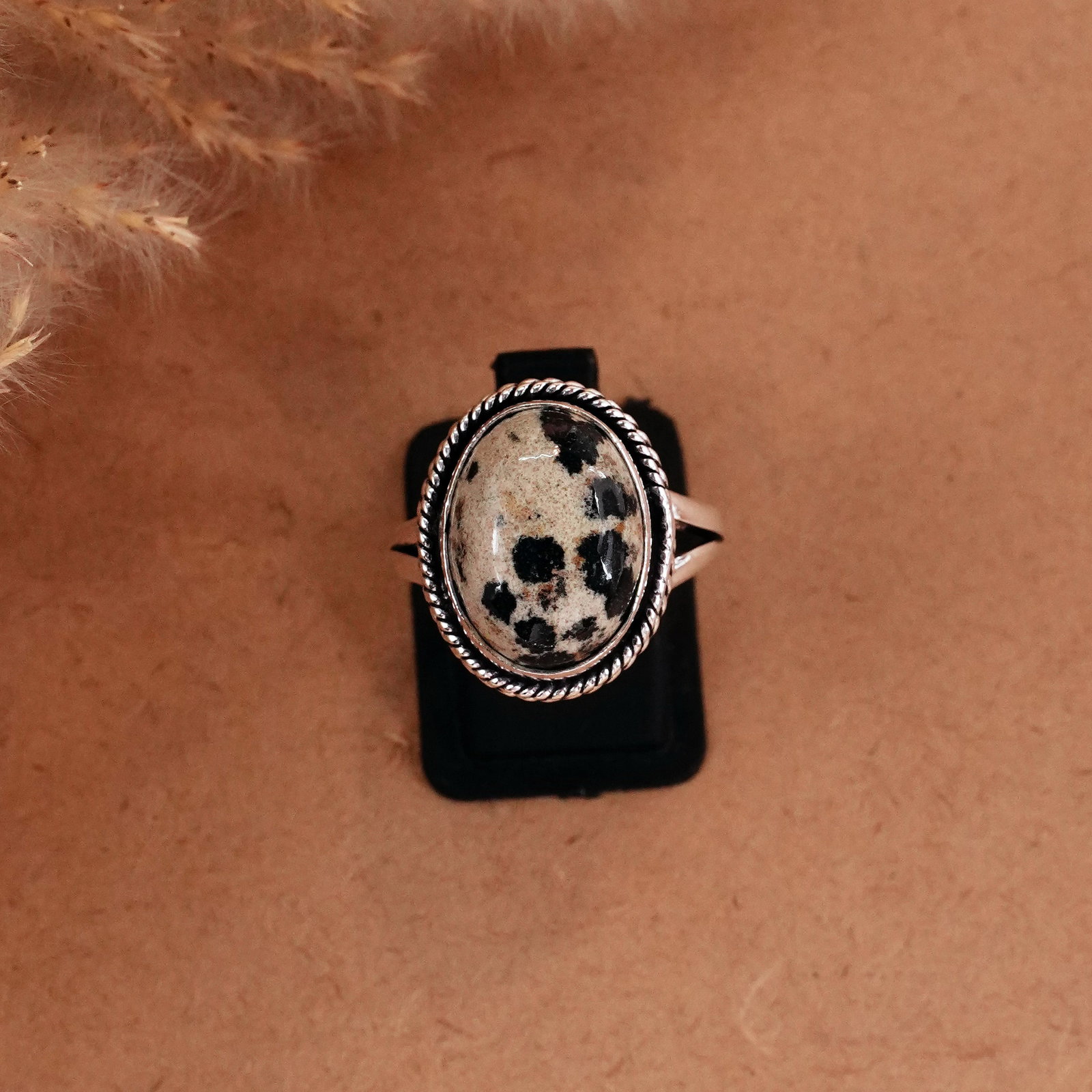Natural Dalmatian Jasper Silver Plated Handmade Ring - 9MM: Product ID: 260510121340 Product - Handmade Silver Plated Ring Metal - 92.5 Sterling Silver Plated Ring Size - 9MM Gemstone - Dalmatian Jasper Gemstone Origin - Mexico Gemstone Size - 12X16 MM Gemston