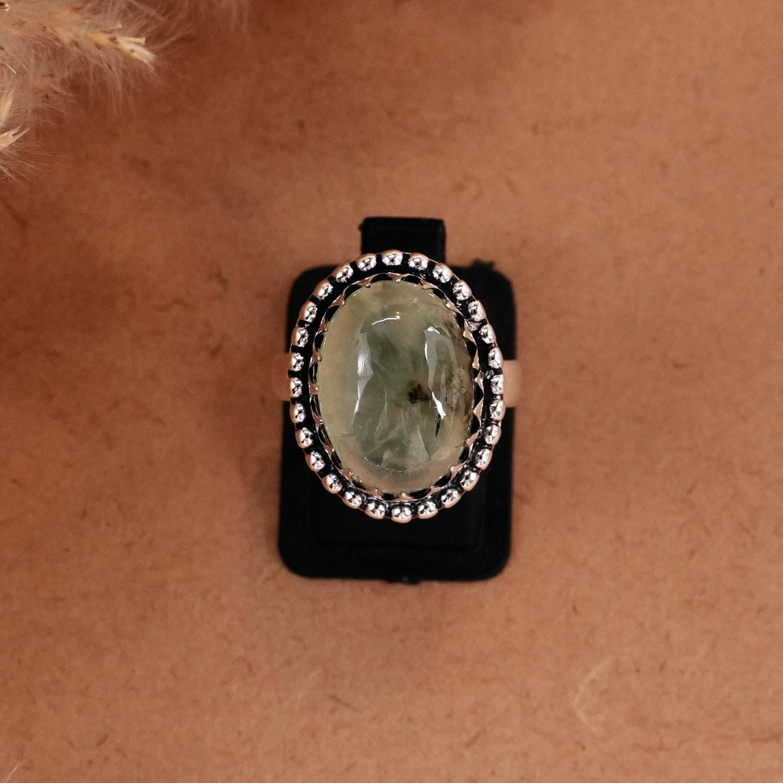 Natural Prehnite Silver Plated Handmade Ring - 7MM: Product ID: 260510121116 Product - Handmade Silver Plated Ring Metal - 92.5 Sterling Silver Plated Ring Size - 7MM Gemstone - Prehnite Gemstone Origin - South Africa Gemstone Size - 12X16 MM Gemstone 