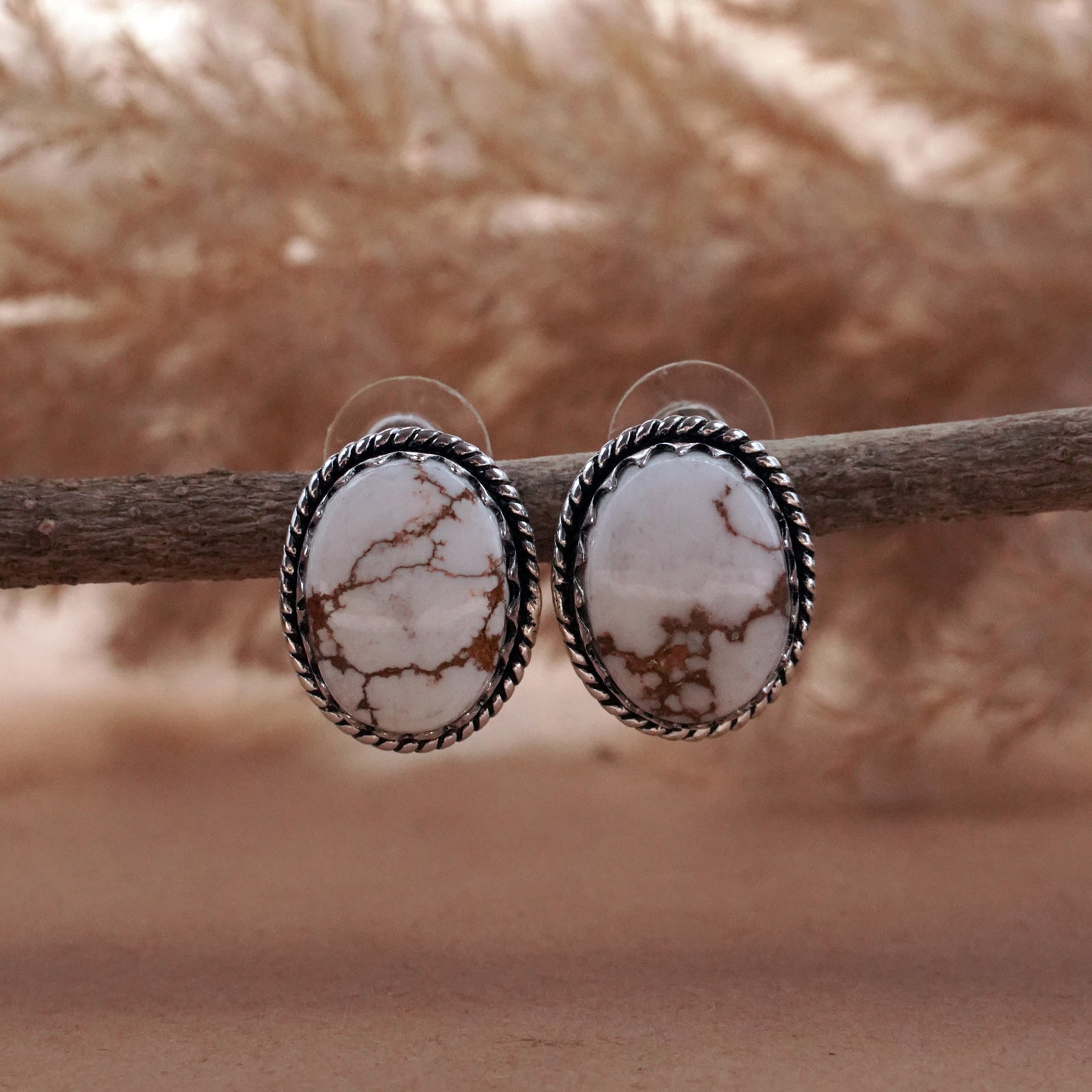 Natural Wild Horse Silver Plated Handmade Stud Earring: Product ID: 260503144828 Product - Handmade Silver Plated Stud Earring Metal - 92.5 Sterling Silver Plated Earring Type - Stud Gemstone - Wild Horse Gemstone Origin - United States Gemstone Size - 12X