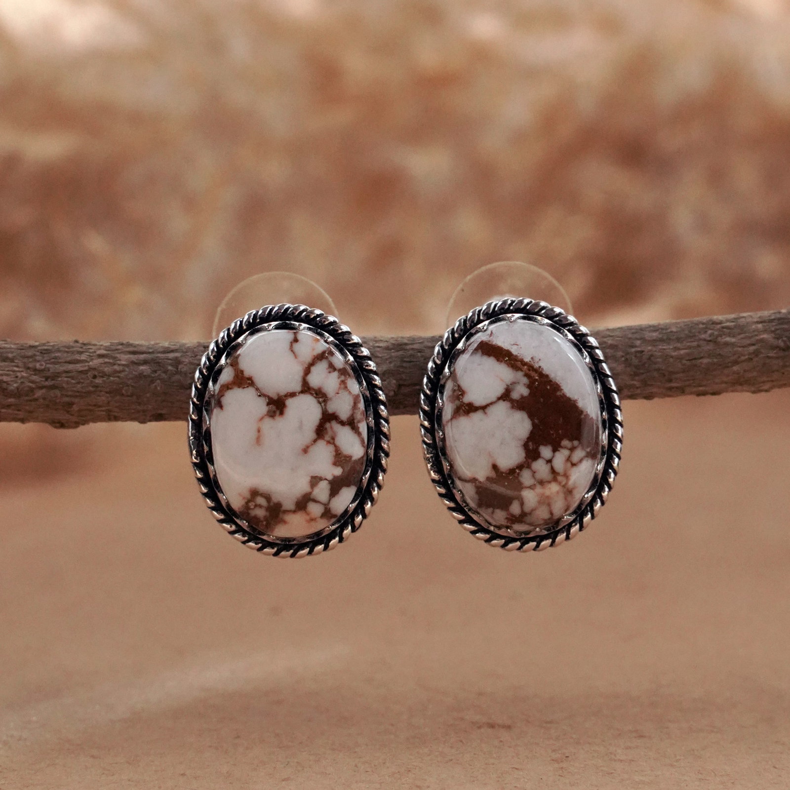 Natural Wild Horse Silver Plated Handmade Stud Earring: Product ID: 260503144537 Product - Handmade Silver Plated Stud Earring Metal - 92.5 Sterling Silver Plated Earring Type - Stud Gemstone - Wild Horse Gemstone Origin - United States Gemstone Size - 12X