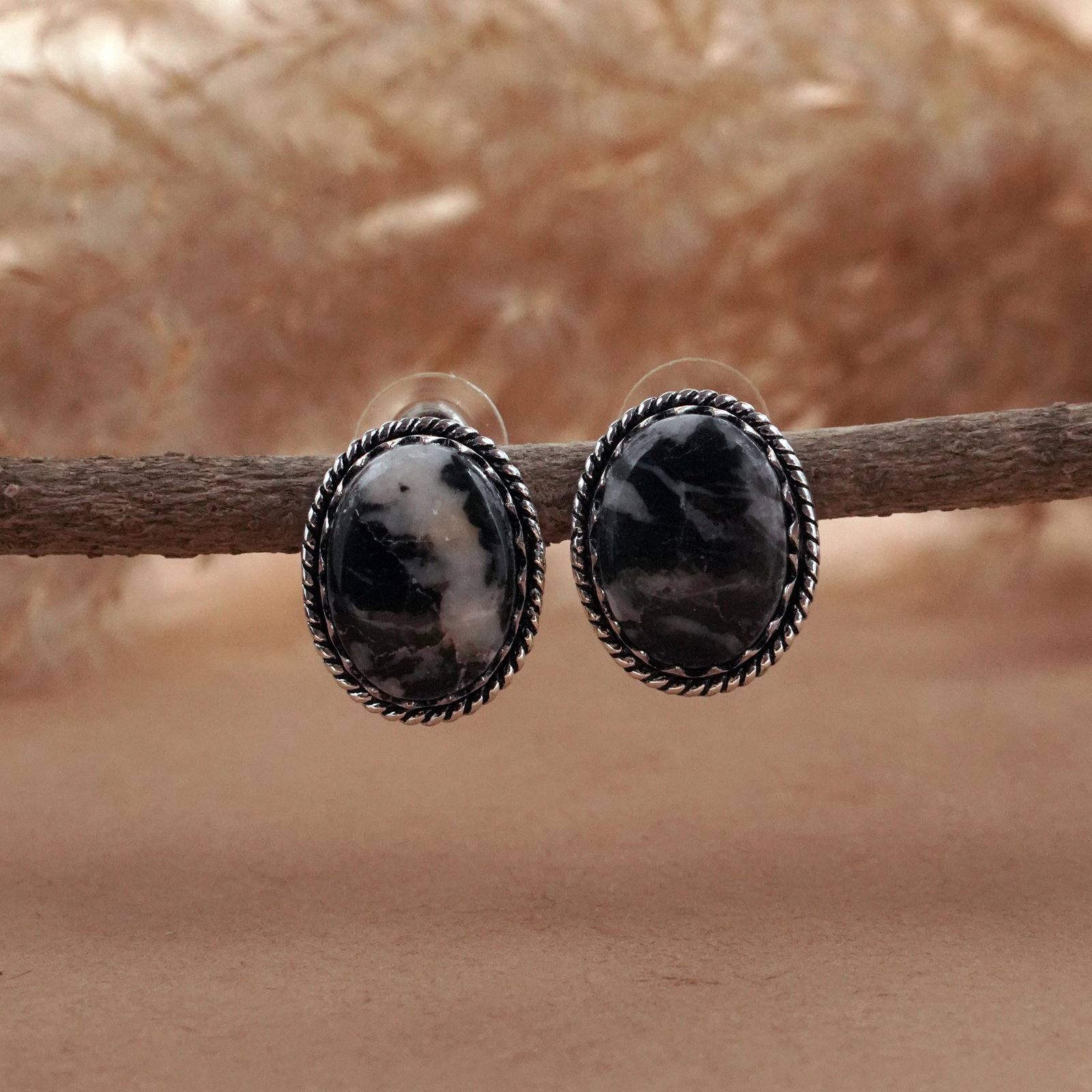 Natural Zebra Jasper Silver Plated Handmade Stud Earring: Product ID: 260503144355 Product - Handmade Silver Plated Stud Earring Metal - 92.5 Sterling Silver Plated Earring Type - Stud Gemstone - Zebra Jasper Gemstone Origin - Africa Gemstone Size - 12X16 MM