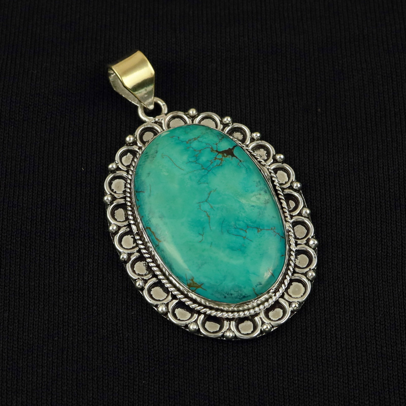 Natural Turquoise Silver Plated Handmade Choker Pendant: Product ID: 260513103440 Product - Handmade Silver Plated Pendant Metal - 92.5 Sterling Silver Plated Pendant Size - 4.5x3.5 CM Gemstone - Turquoise Gemstone Origin - Tibet Gemstone Shape - Oval Penda