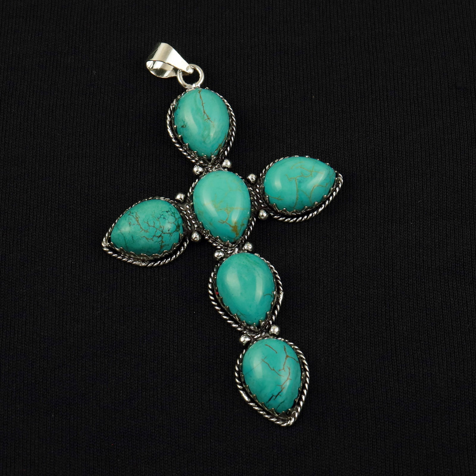 Natural Turquoise Silver Plated Handmade Cross Pendant: Product ID: 260512163919 Product - Handmade Silver Plated Pendant Metal - 92.5 Sterling Silver Plated Pendant Size - 3x2 Inch Gemstone - Turquoise Gemstone Origin - Tibet Gemstone Size - 12X16 MM ( 6 