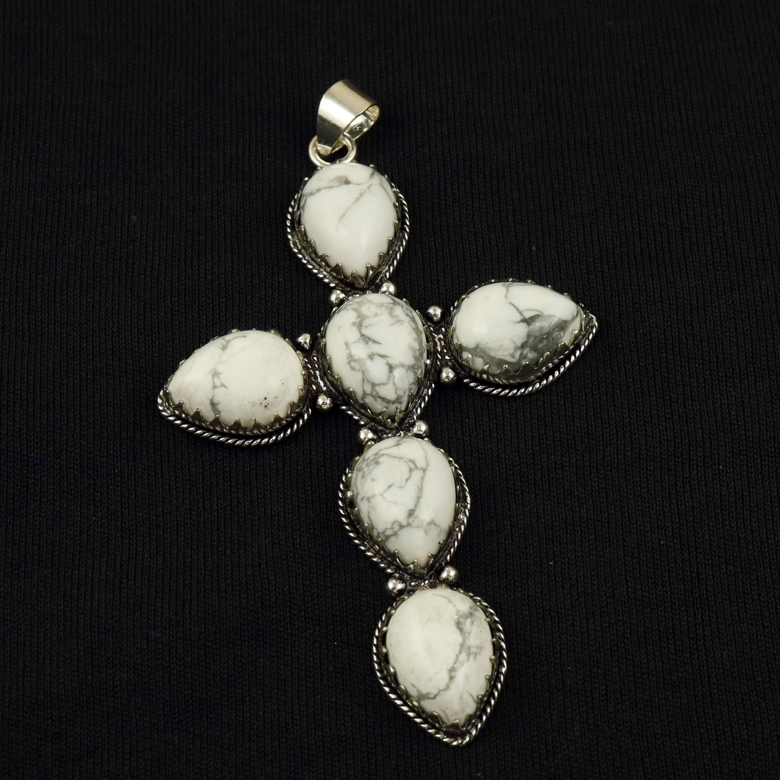 Natural Howlite Silver Plated Handmade Cross Pendant: Product ID: 260512165049 Product - Handmade Silver Plated Pendant Metal - 92.5 Sterling Silver Plated Pendant Size - 3x2 Inch Gemstone - Howlite Gemstone Origin - Canada Gemstone Size - 12X16 MM ( 6 S
