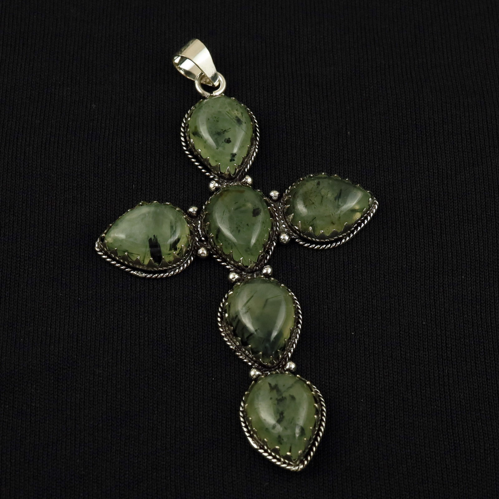 Natural Perhnite Silver Plated Handmade Cross Pendant: Product ID: 260512164941 Product - Handmade Silver Plated Pendant Metal - 92.5 Sterling Silver Plated Pendant Size - 3x2 Inch Gemstone - Perhnite Gemstone Origin - South Africa Gemstone Size - 12X16 M